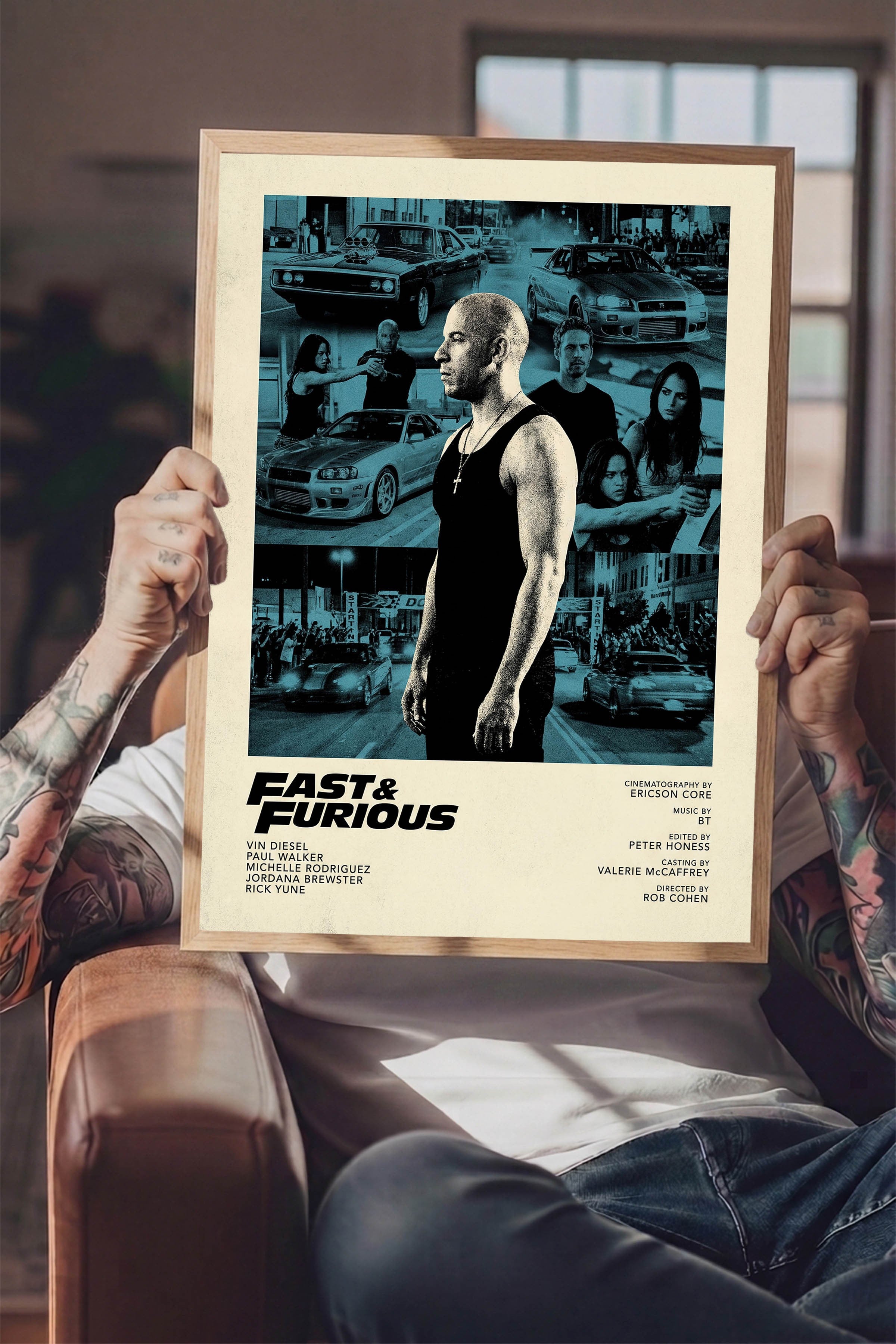 Fast & Furious Ahşap Çerçeveli Poster, Sinema ve Dizi Tablo, Film Dizi Afişleri NO:112835