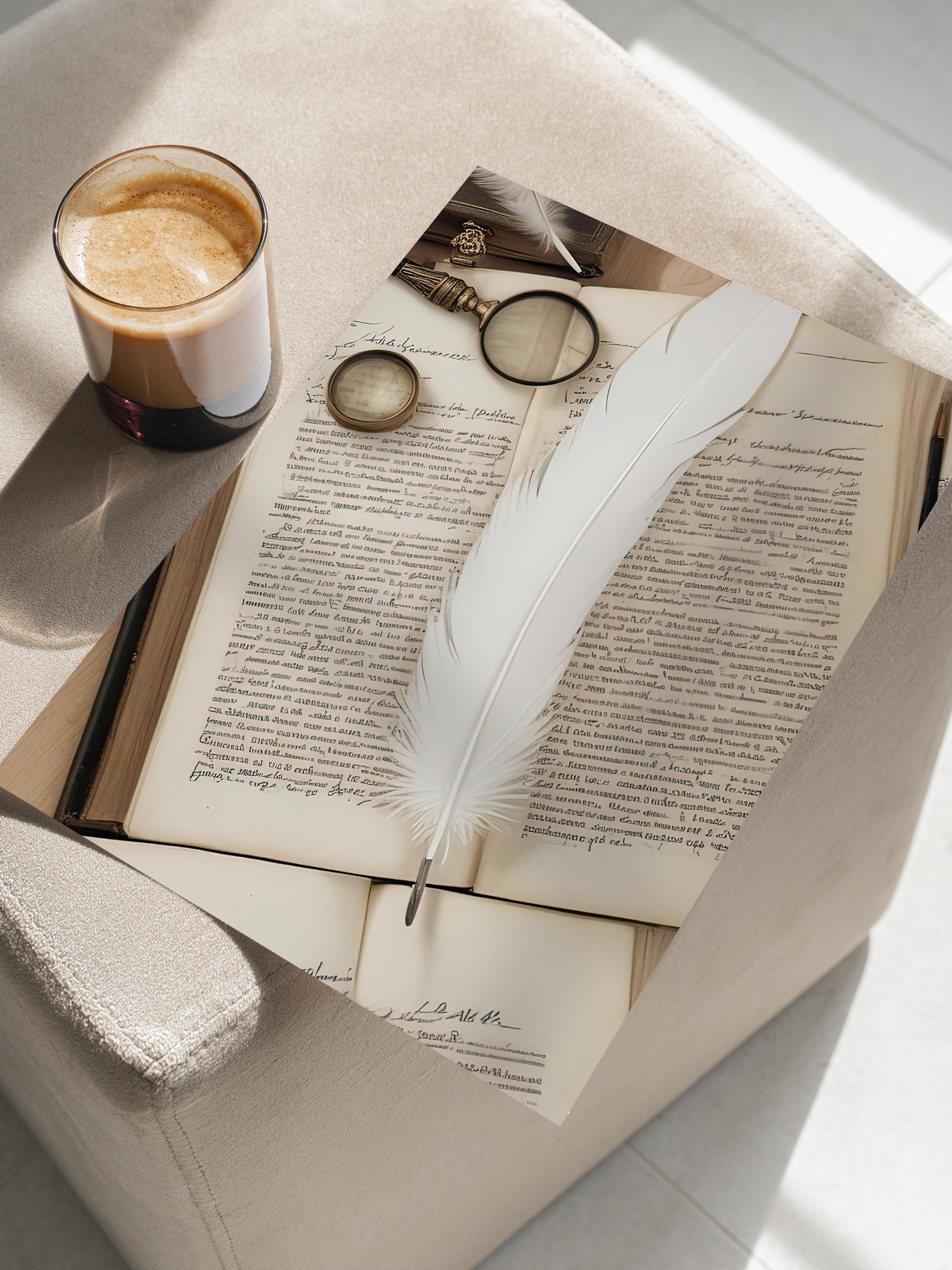 Feather Pen Poster, Çerçevesiz Duvar Posteri, Dikey Duvar Tablosu Comfort Serisi NO:108359