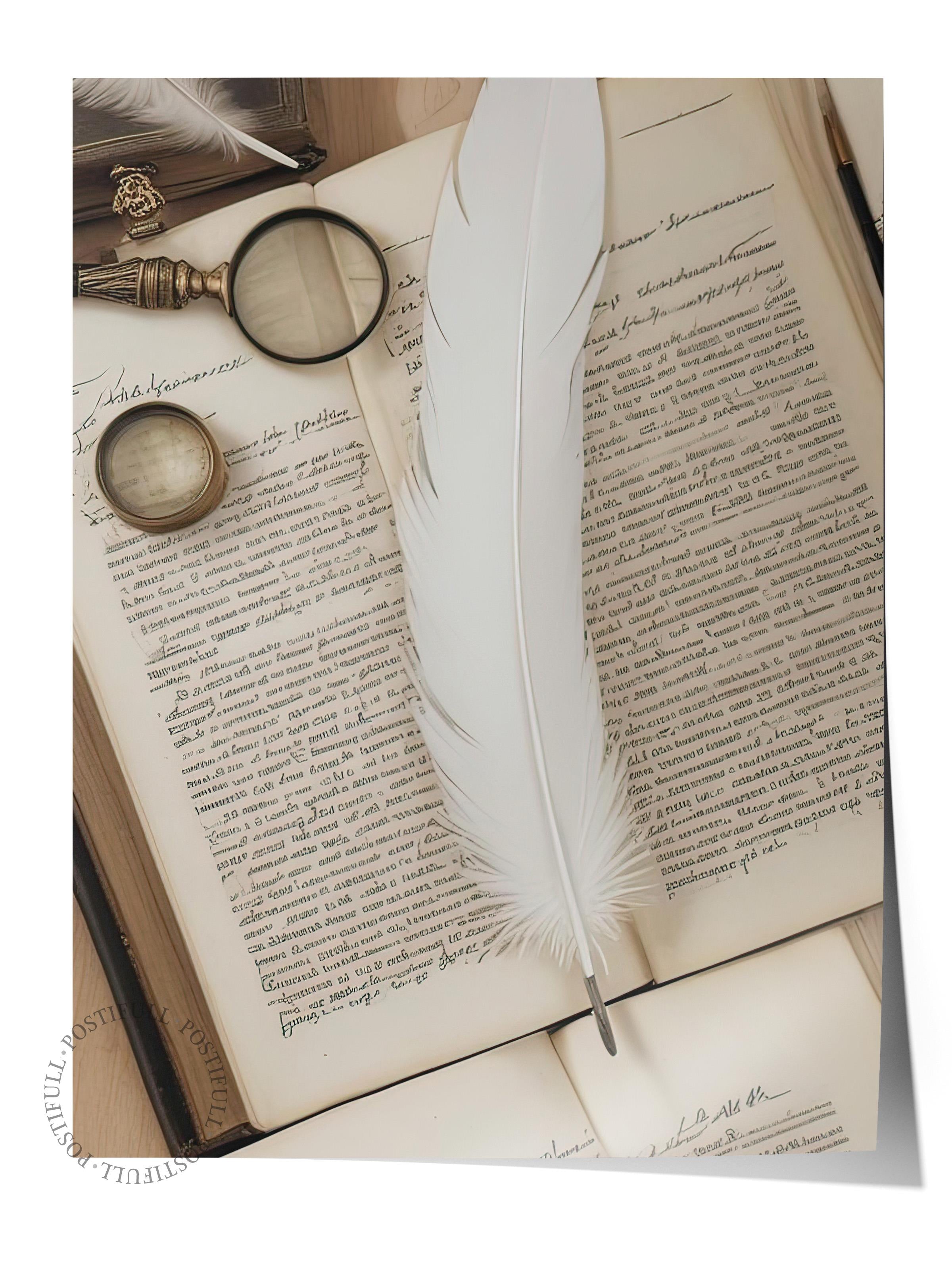 Feather Pen Poster, Çerçevesiz Duvar Posteri, Dikey Duvar Tablosu Comfort Serisi NO:108359