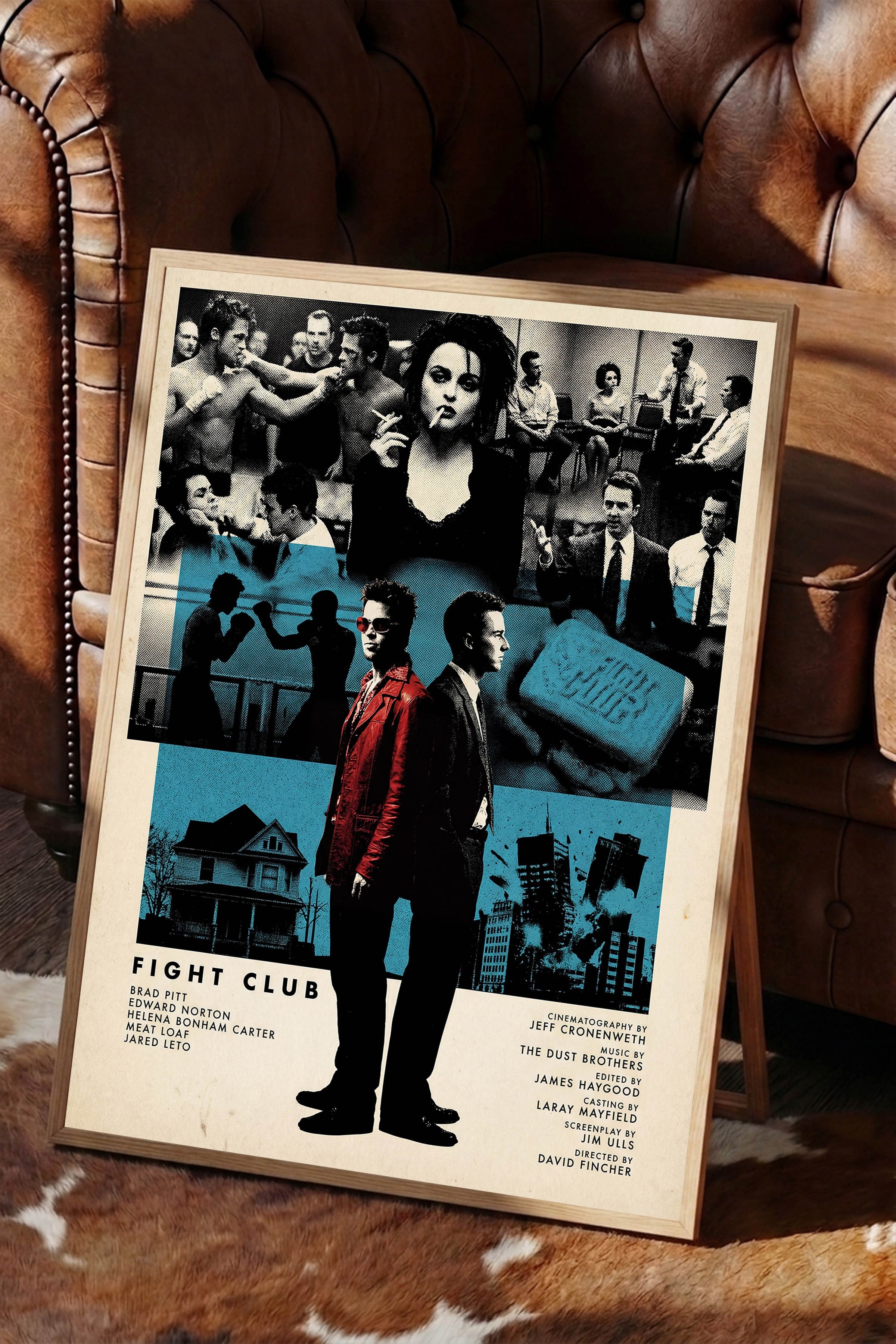 Fight Club Ahşap Çerçeveli Poster, Sinema ve Dizi Tablo, Film Dizi Afişleri NO:112822