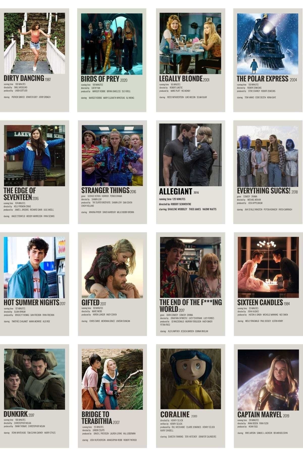 Film Afişleri Polaroid Duvar Poster Seti - Arkası Yapışkanlı Poster Kolaj Seti - 50 Adet