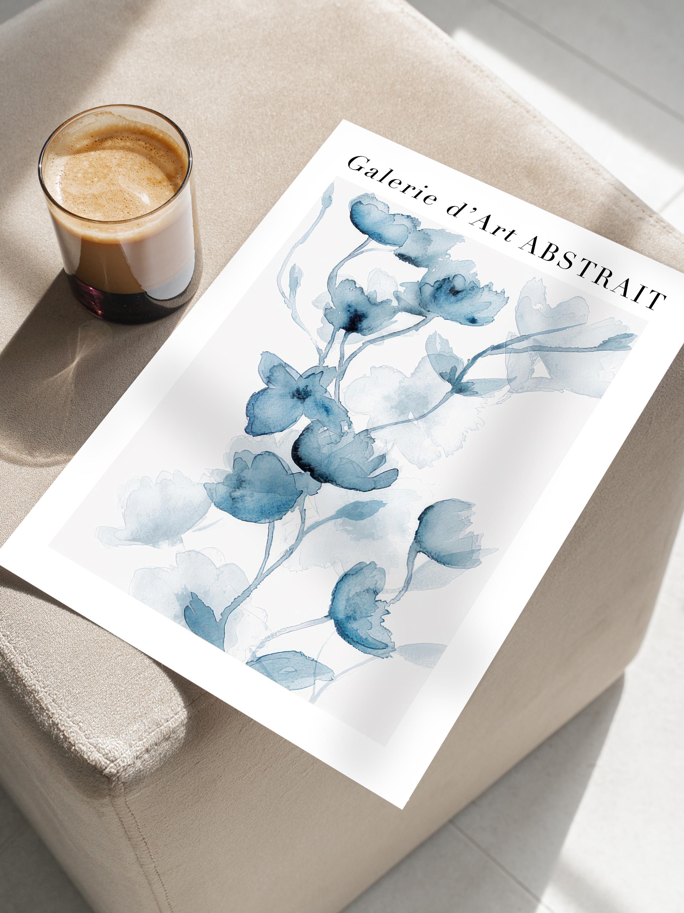 Fleurs Bleues No1 Poster, Çerçevesiz Duvar Posteri, Dikey Duvar Tablosu Comfort Serisi NO:108540