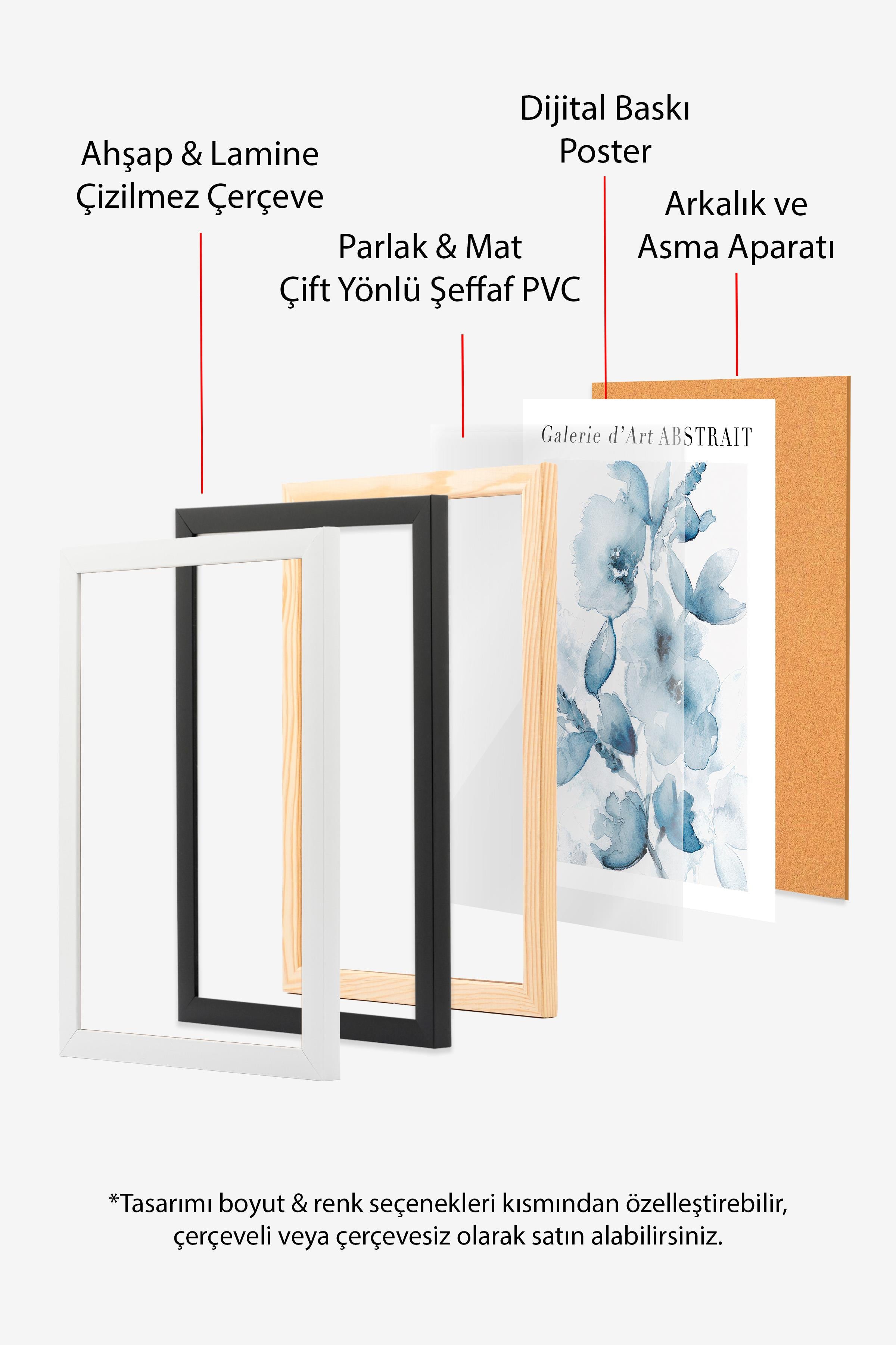 Fleurs Bleues No2 Çerçeveli Tablo, Ahşap Çerçeve ve Poster, Duvar Tablosu Comfort Serisi NO:108541