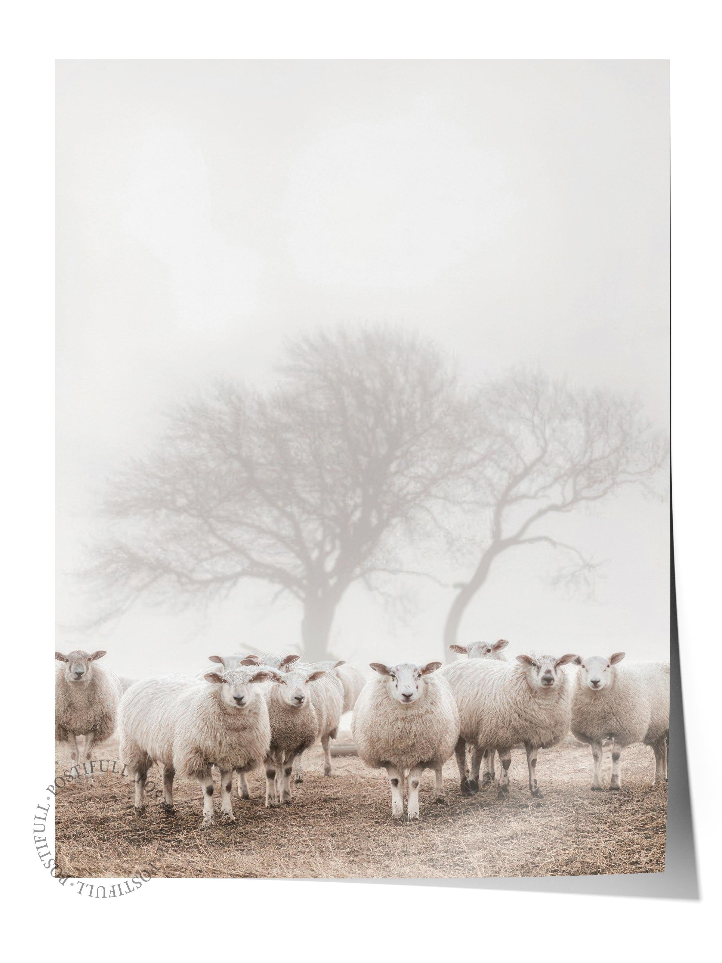 Flock of Sheep Poster, Çerçevesiz Duvar Posteri, Dikey Duvar Tablosu Comfort Serisi NO:108505