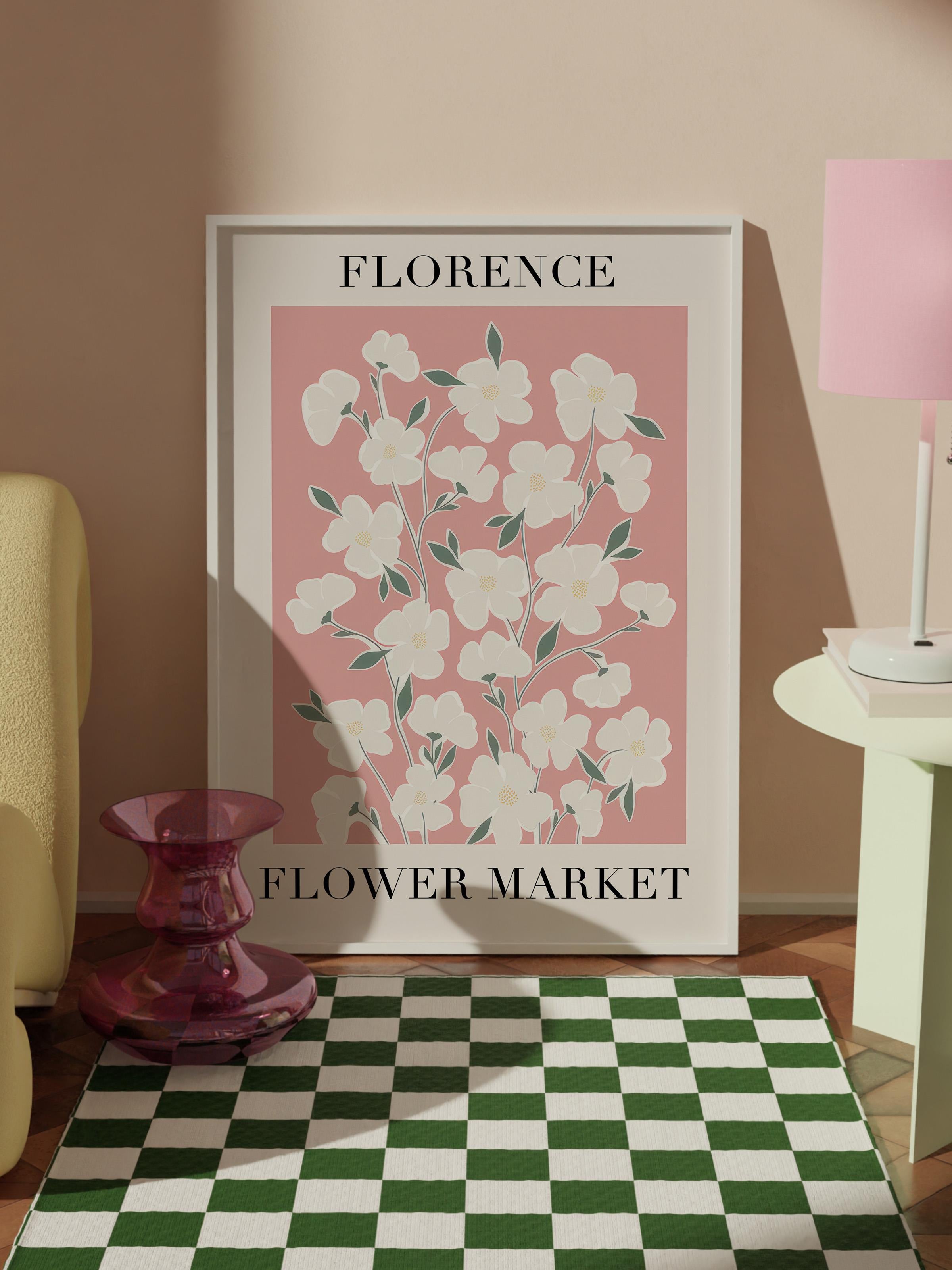 Flower Market Çerçeveli Tablo, Beyaz Çerçeve ve Poster, Dikey Duvar Tablosu Comfort Serisi NO:108534