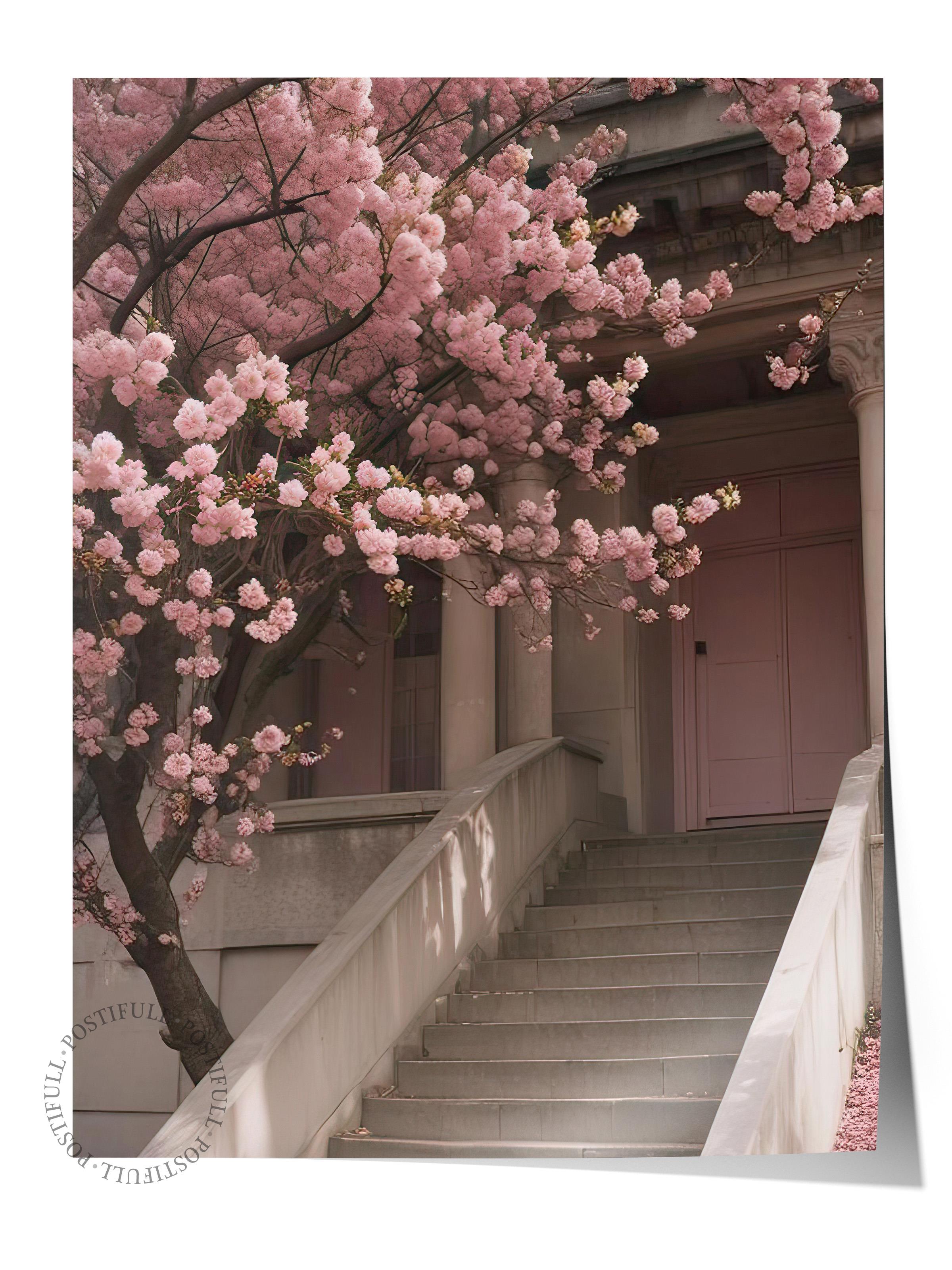 Flower Staircase Poster, Çerçevesiz Duvar Posteri, Dikey Duvar Tablosu Comfort Serisi NO:108368