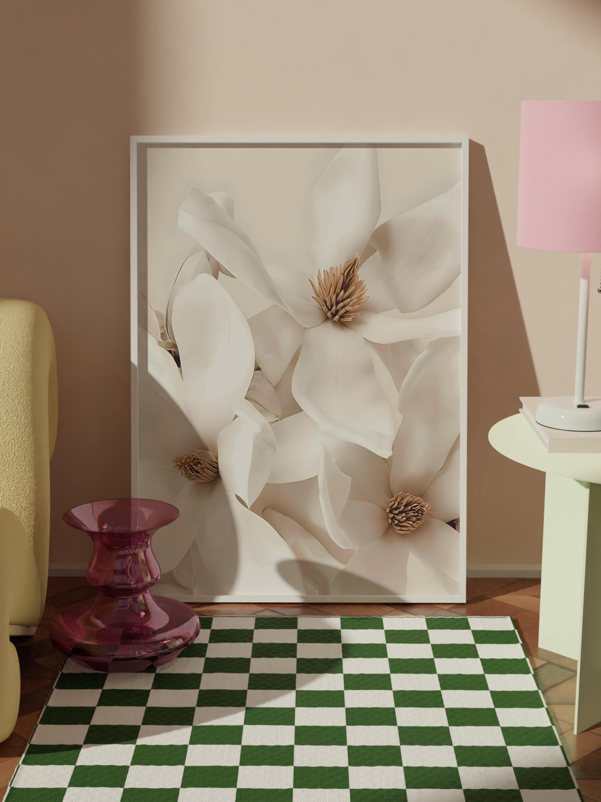 Flowering Magnolia Çerçeveli Tablo, Beyaz Çerçeve ve Poster, Duvar Tablosu Comfort Serisi NO:108416