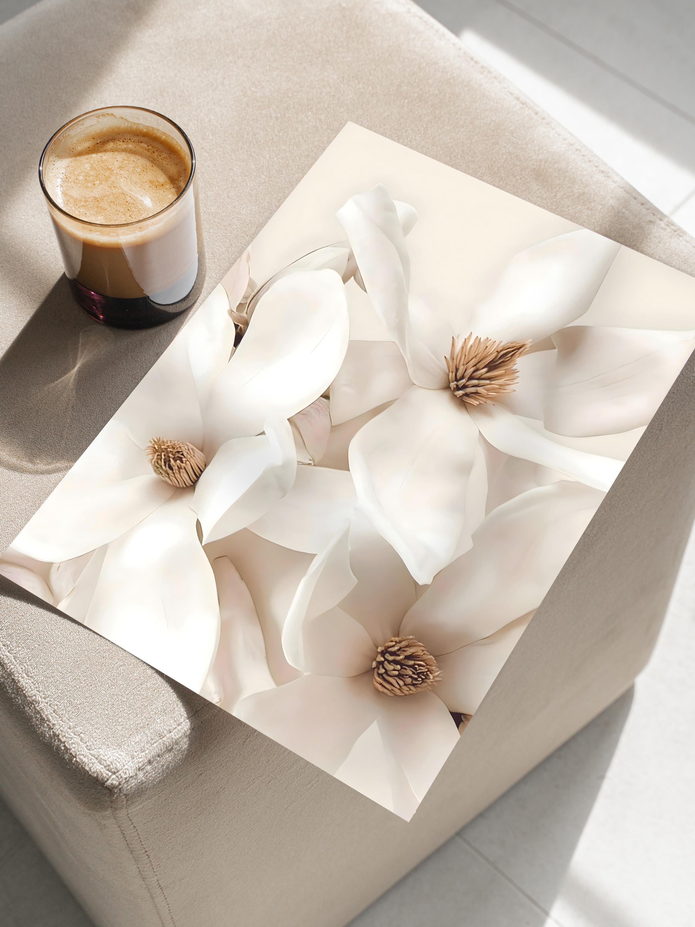 Flowering Magnolia Poster, Çerçevesiz Duvar Posteri, Dikey Duvar Tablosu Comfort Serisi NO:108416