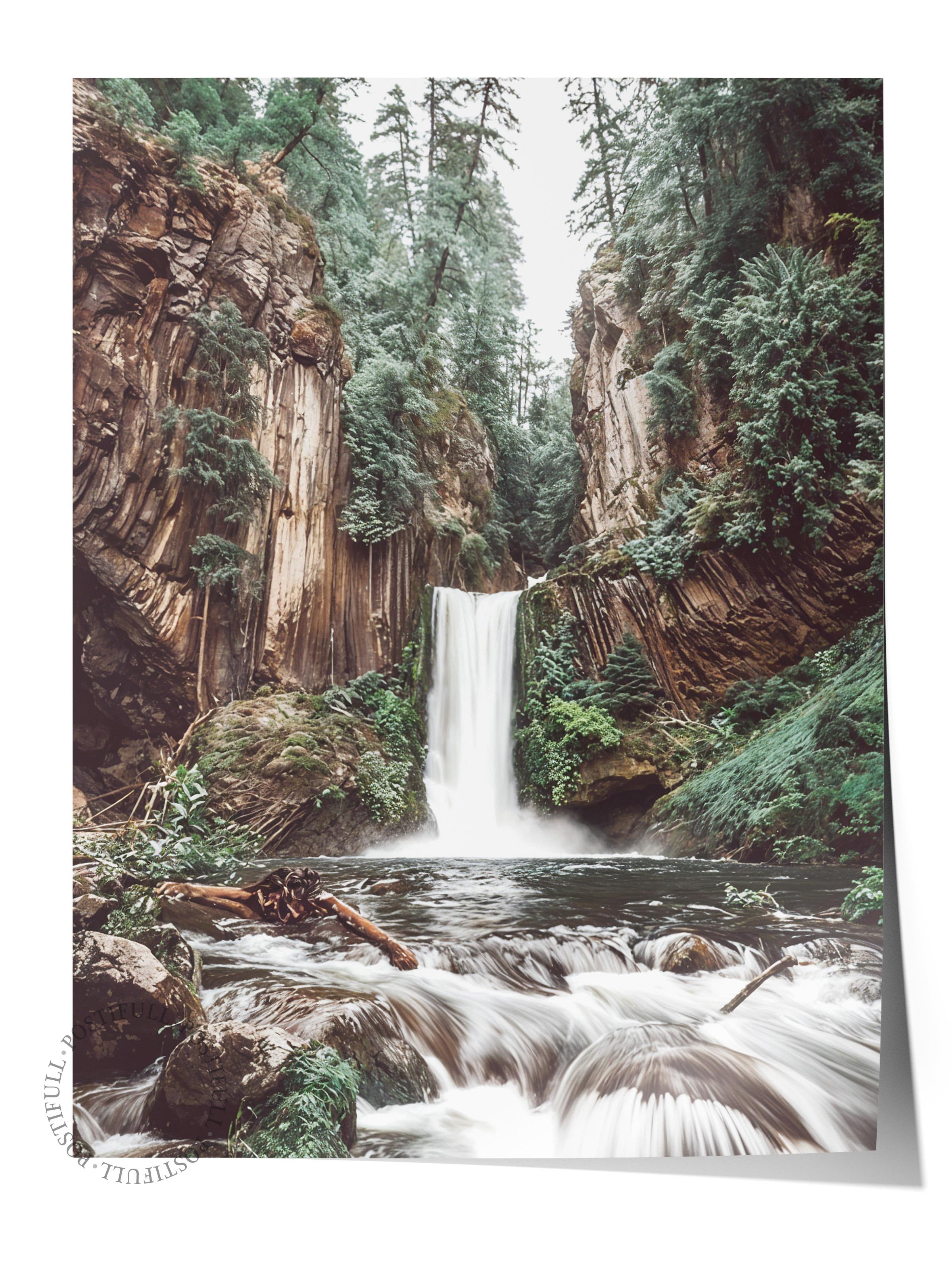 Forest Waterfall Poster, Çerçevesiz Duvar Posteri, Dikey Duvar Tablosu Comfort Serisi NO:108406