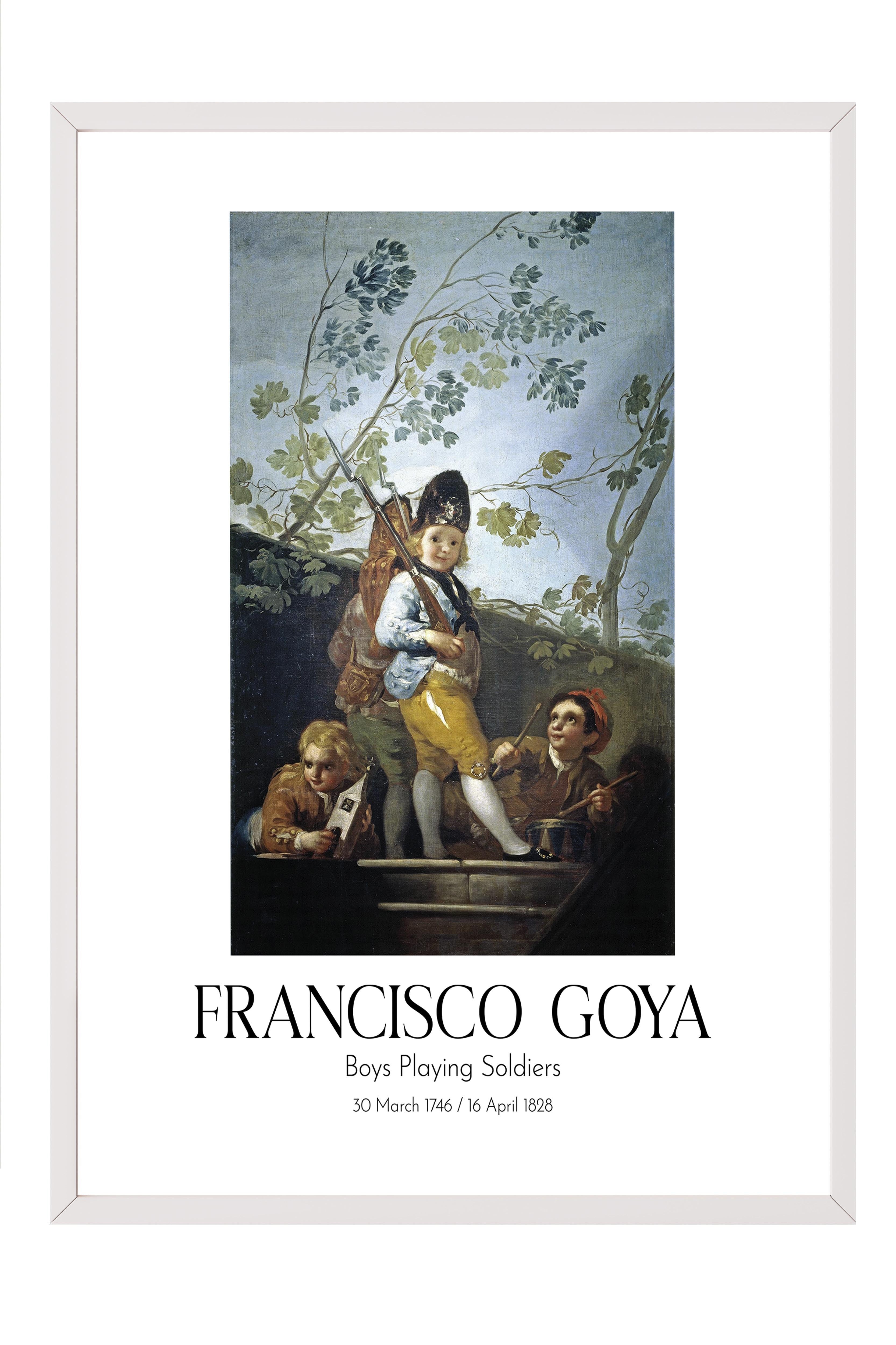Francisco Goya - Boys Playing Soldiers, Beyaz Çerçeveli Tablo, Sanat Serisi NO:111843