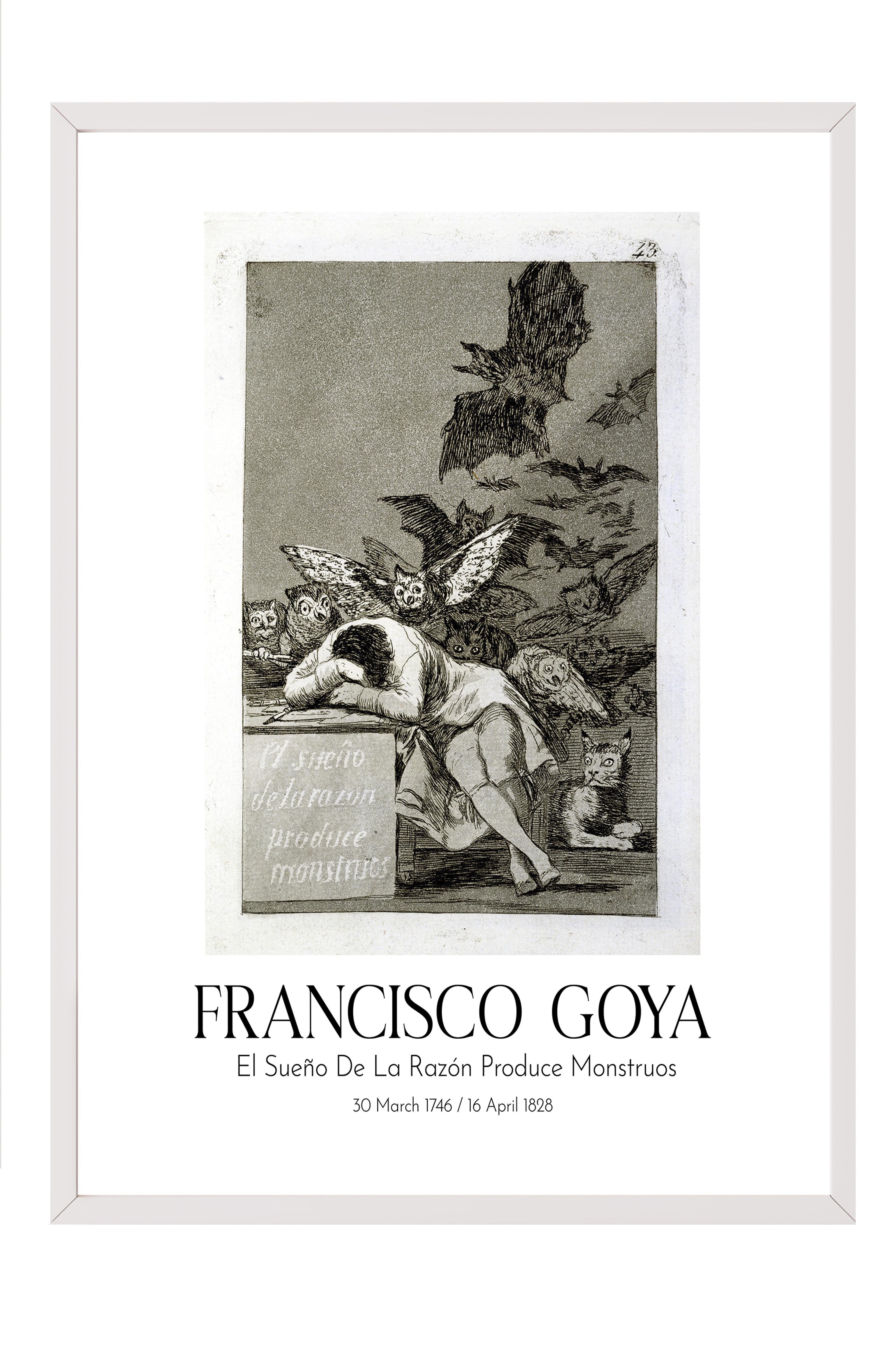 Francisco Goya - El Sueño De La Razón Produce Monstruos, Beyaz Çerçeveli Tablo, Sanat Serisi NO:111851