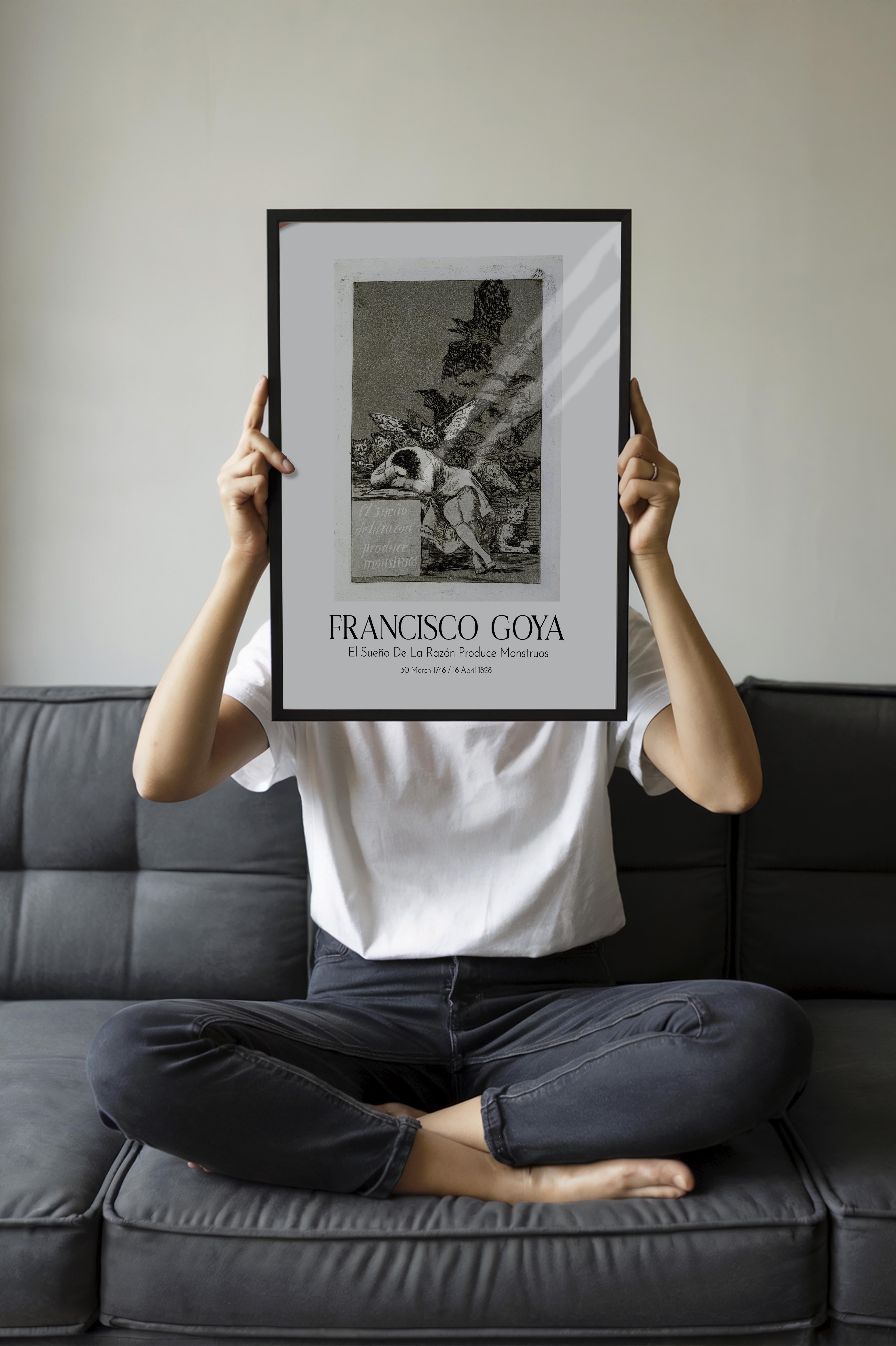 Francisco Goya - El Sueño De La Razón Produce Monstruos, Siyah Çerçeveli Tablo, Sanat Serisi NO:111851