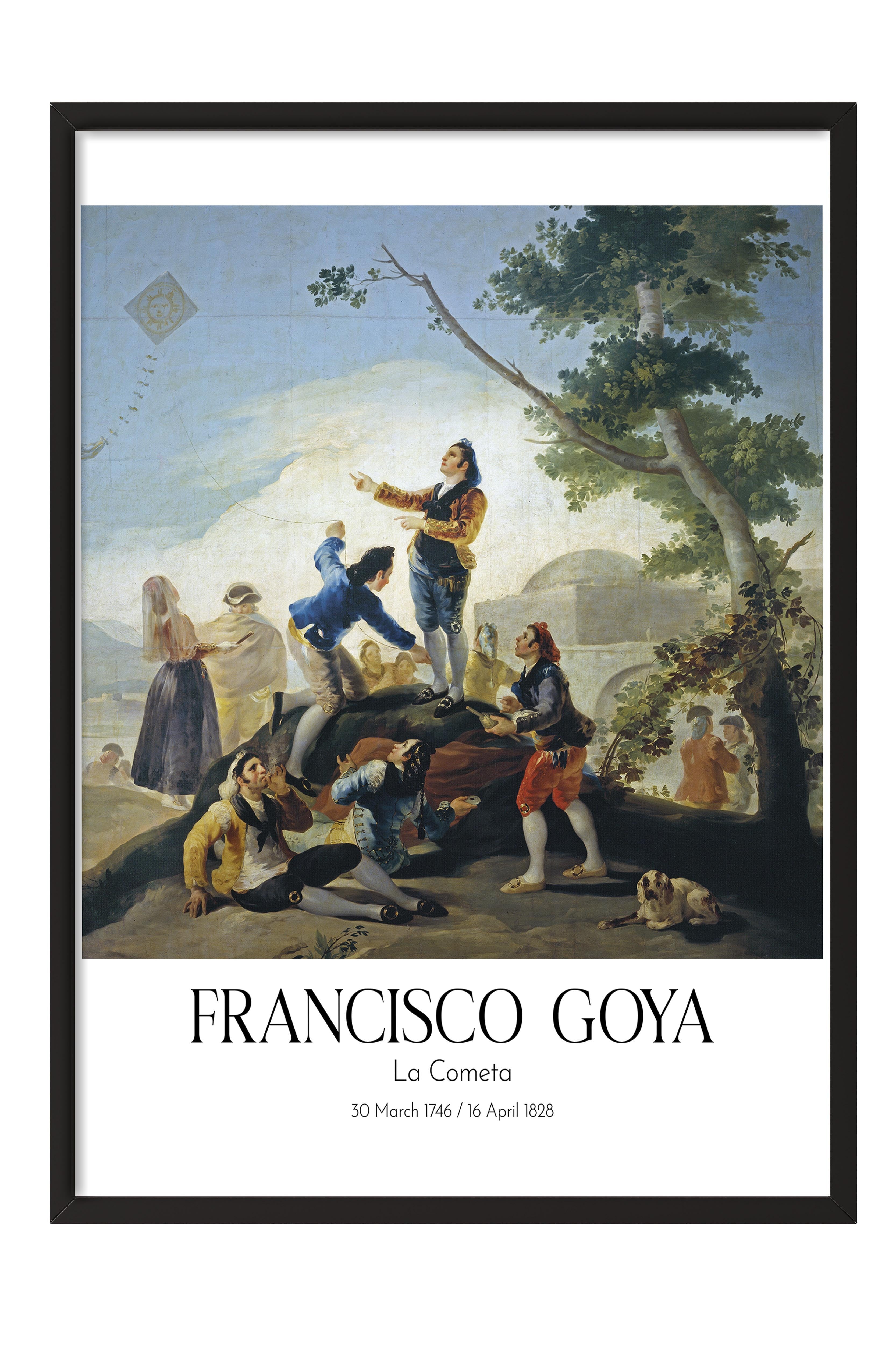 Francisco Goya - La Cometa, Siyah Çerçeveli Tablo, Sanat Serisi NO:111855