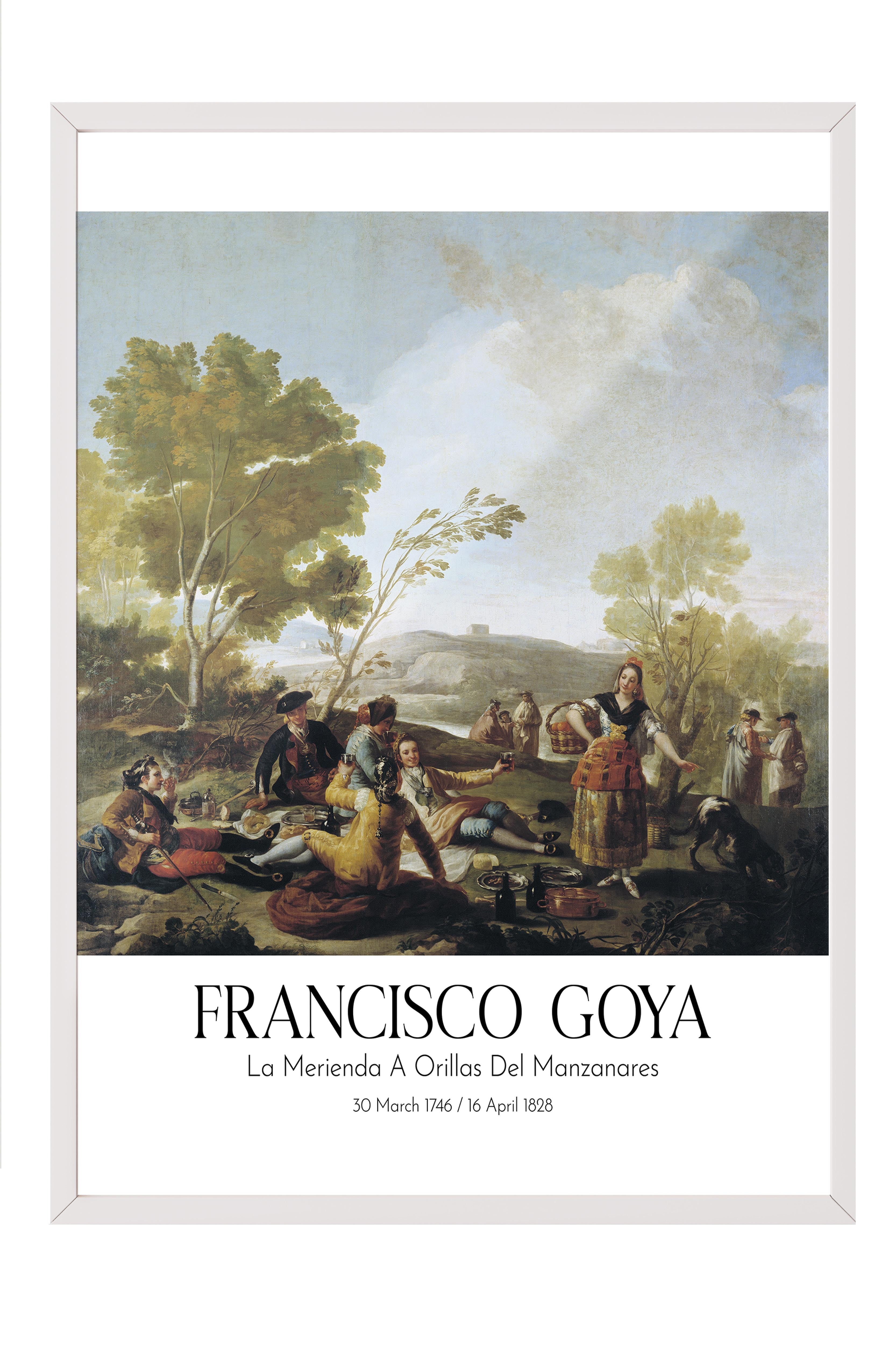 Francisco Goya - La Merienda A Orillas Del Manzanares, Beyaz Çerçeveli Tablo, Sanat Serisi NO:111857