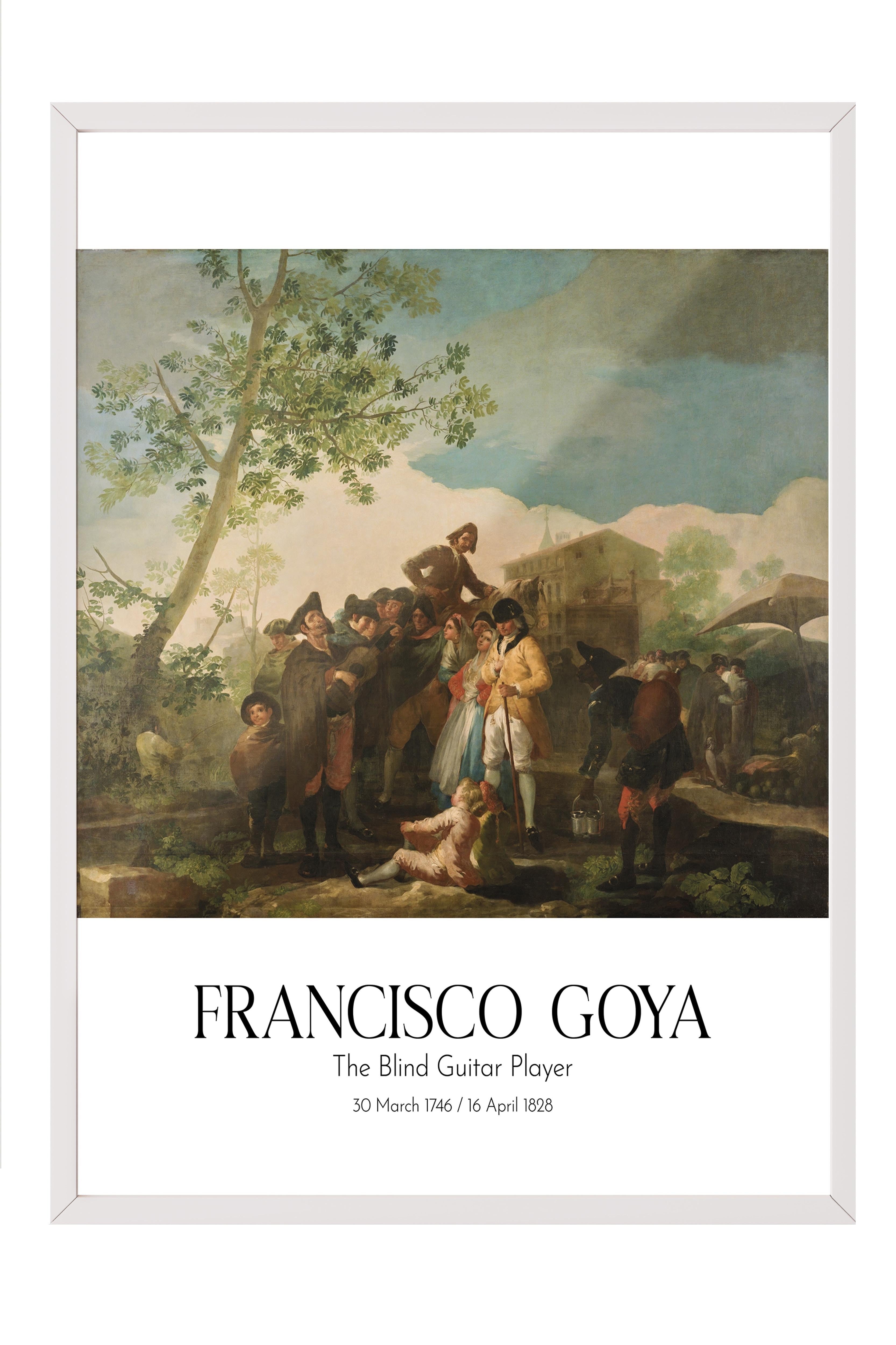 Francisco Goya - The Blind Guitar Player, Beyaz Çerçeveli Tablo, Sanat Serisi NO:111865