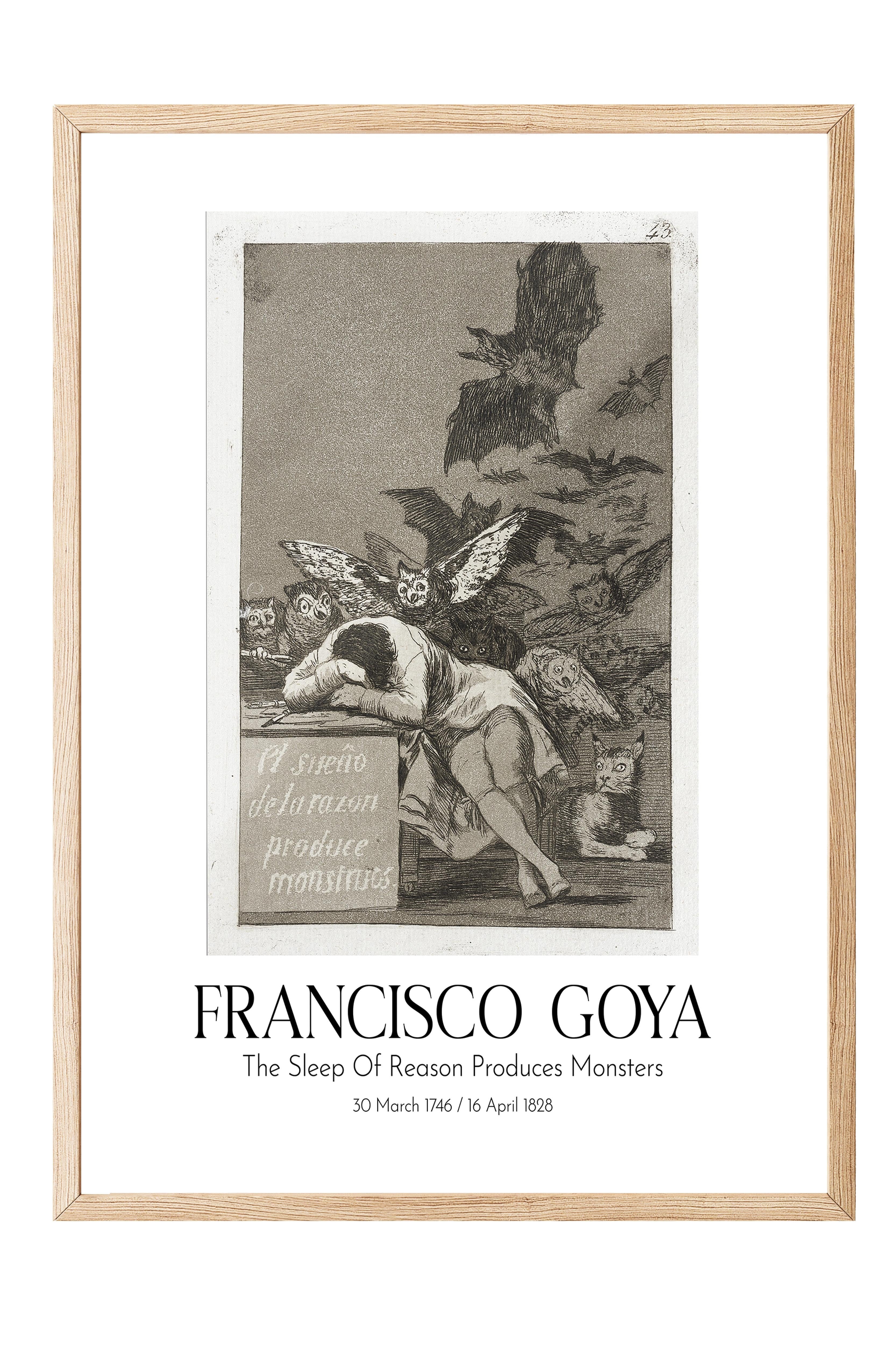 Francisco Goya - The Sleep Of Reason Produces Monsters, Ahşap Çerçeveli Tablo, Sanat Serisi NO:111871