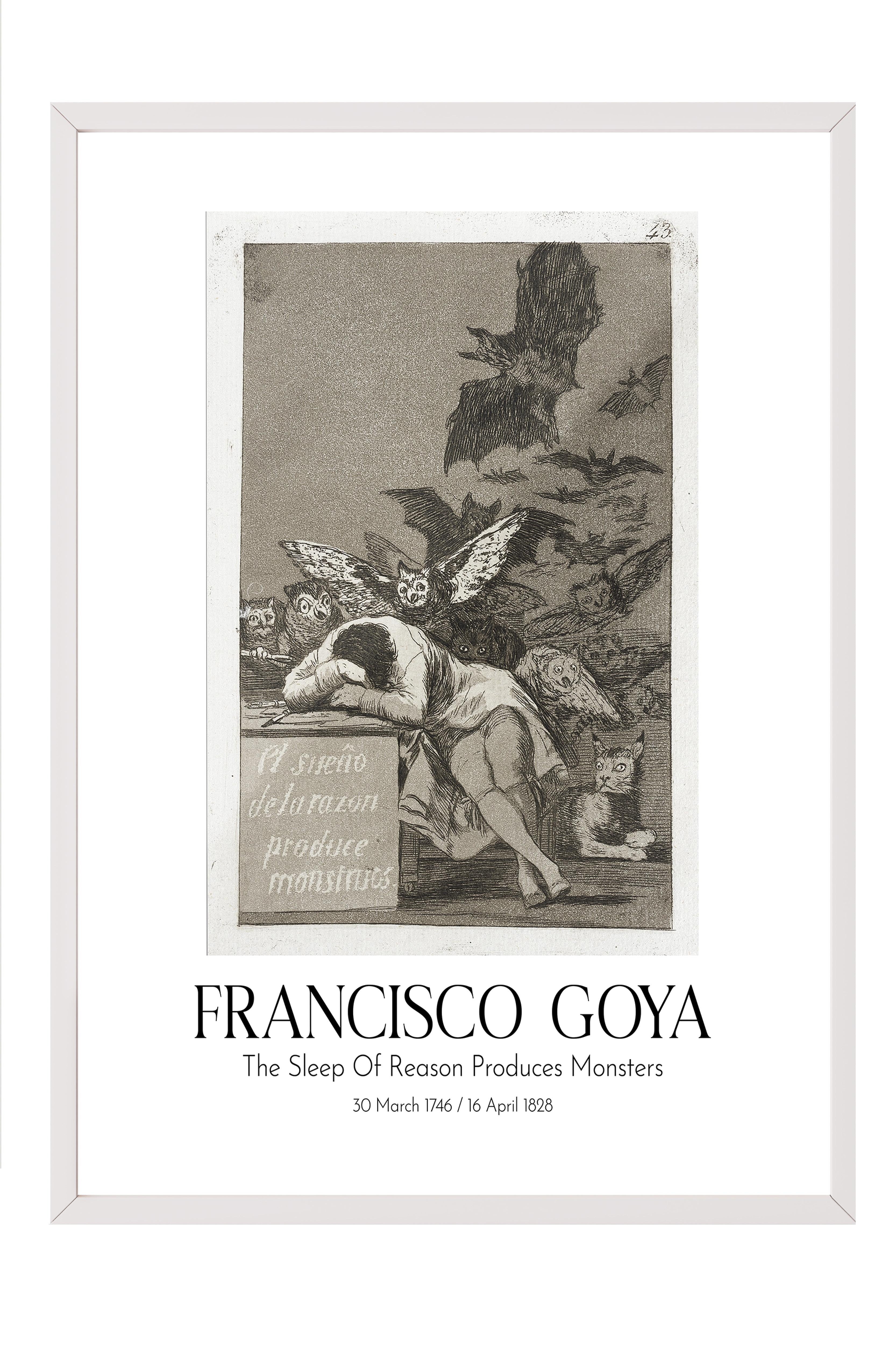 Francisco Goya - The Sleep Of Reason Produces Monsters, Beyaz Çerçeveli Tablo, Sanat Serisi NO:111871