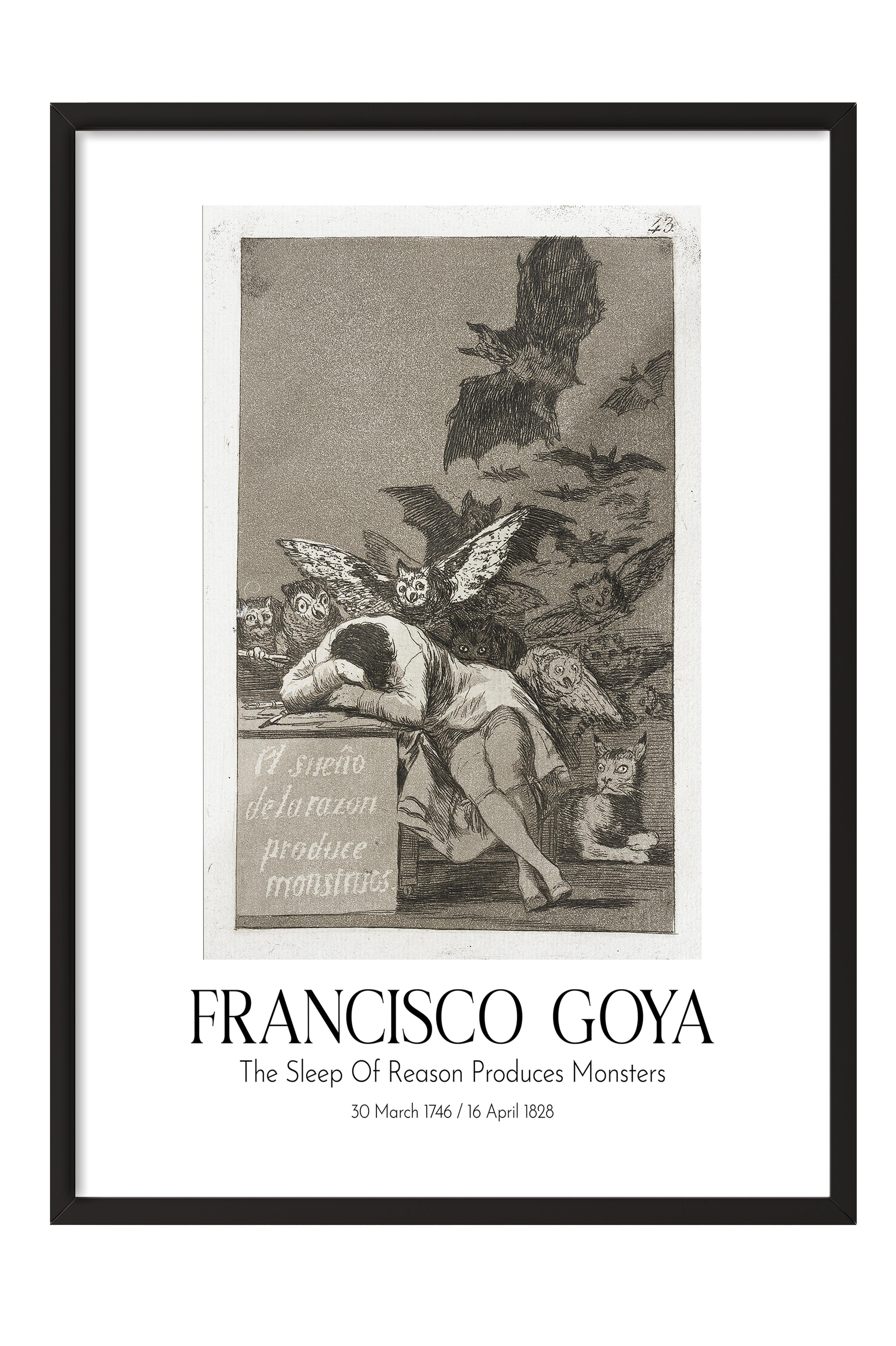 Francisco Goya - The Sleep Of Reason Produces Monsters, Siyah Çerçeveli Tablo, Sanat Serisi NO:111871