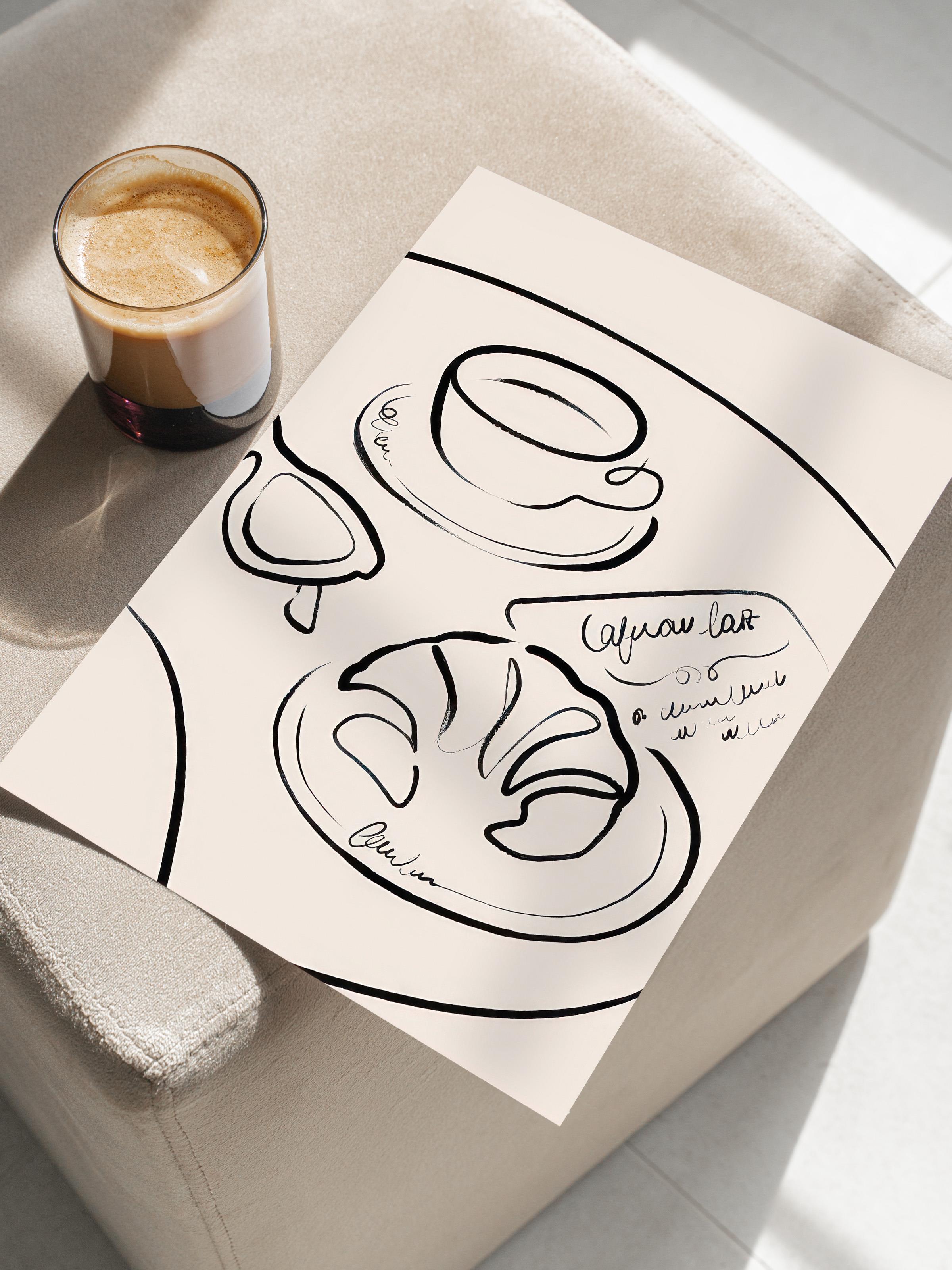 French Breakfast Poster, Çerçevesiz Duvar Posteri, Dikey Duvar Tablosu Comfort Serisi NO:108557