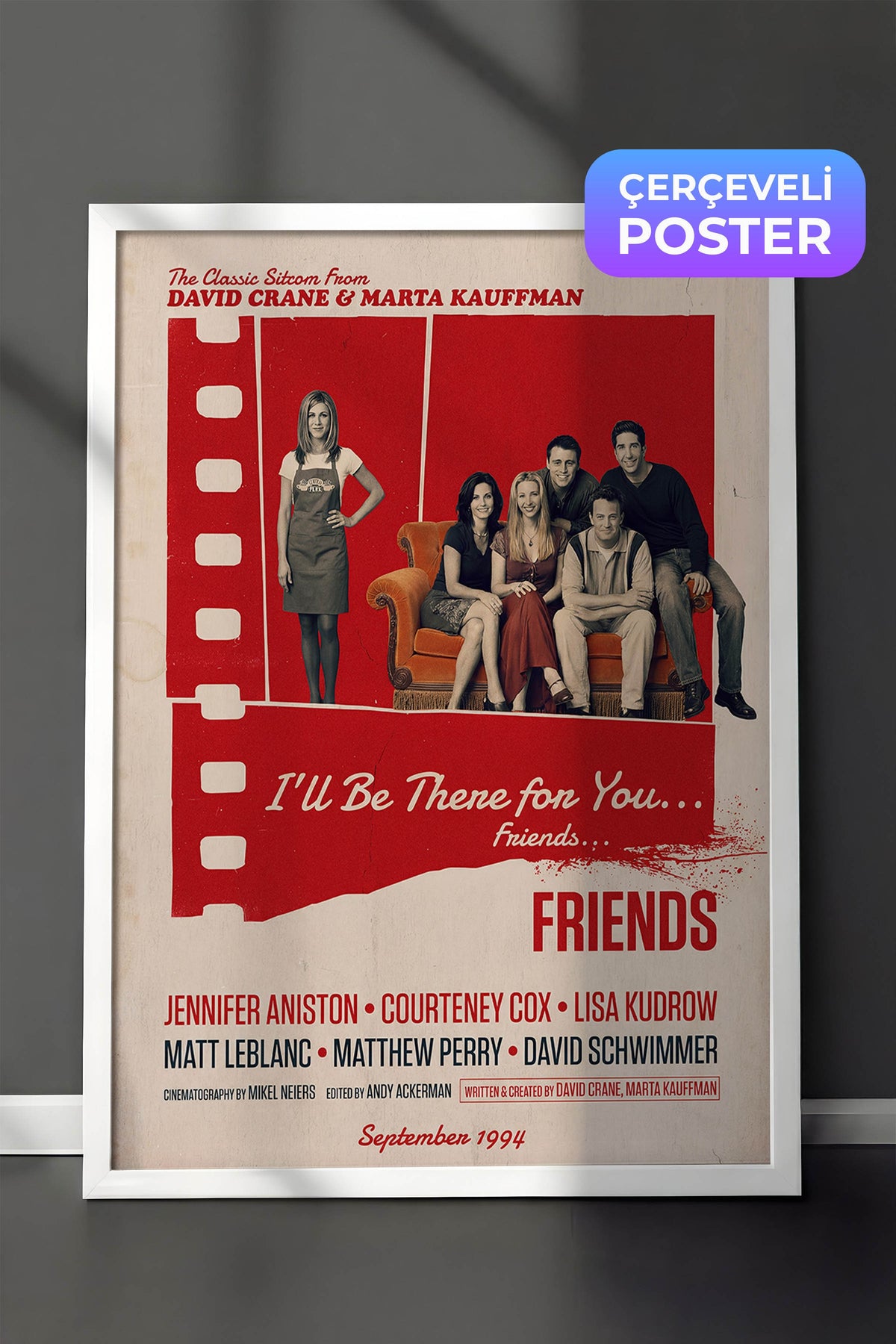 Friends Beyaz Çerçeveli Poster, Sinema ve Dizi Tablo, Film Dizi Afişleri NO:112846