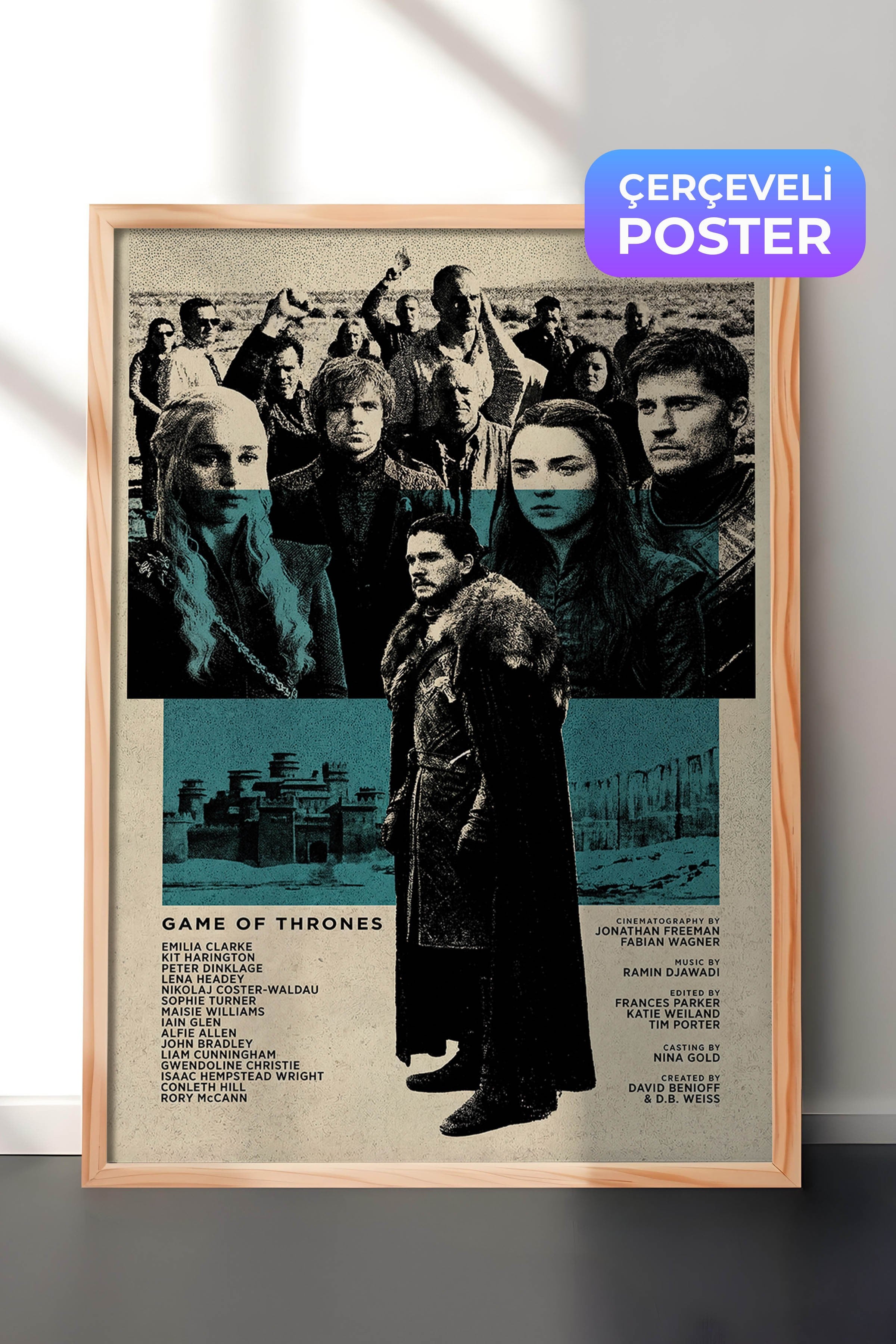 Game of Thrones Ahşap Çerçeveli Poster, Sinema ve Dizi Tablo, Film Dizi Afişleri NO:112766