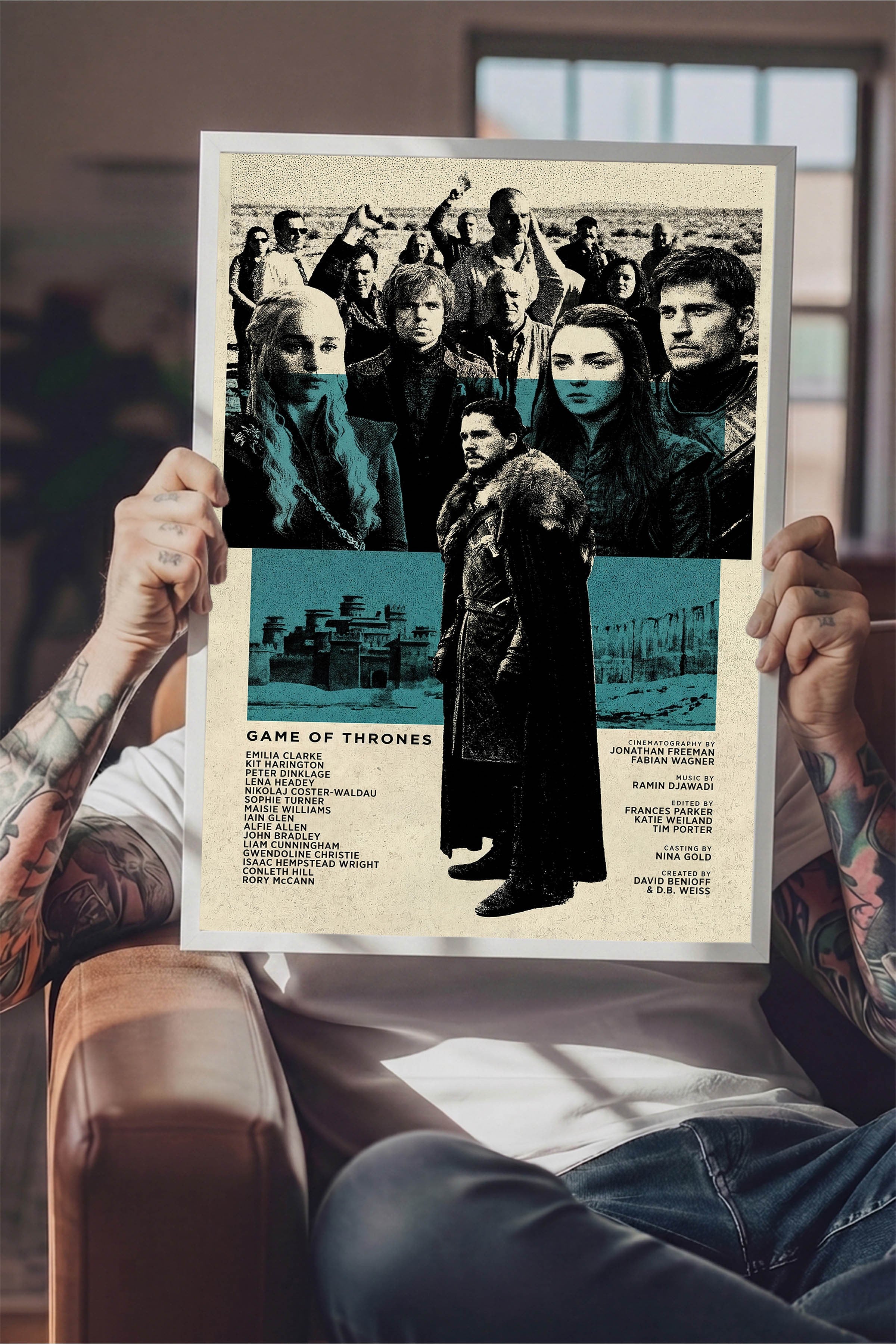 Game of Thrones Beyaz Çerçeveli Poster, Sinema ve Dizi Tablo, Film Dizi Afişleri NO:112766