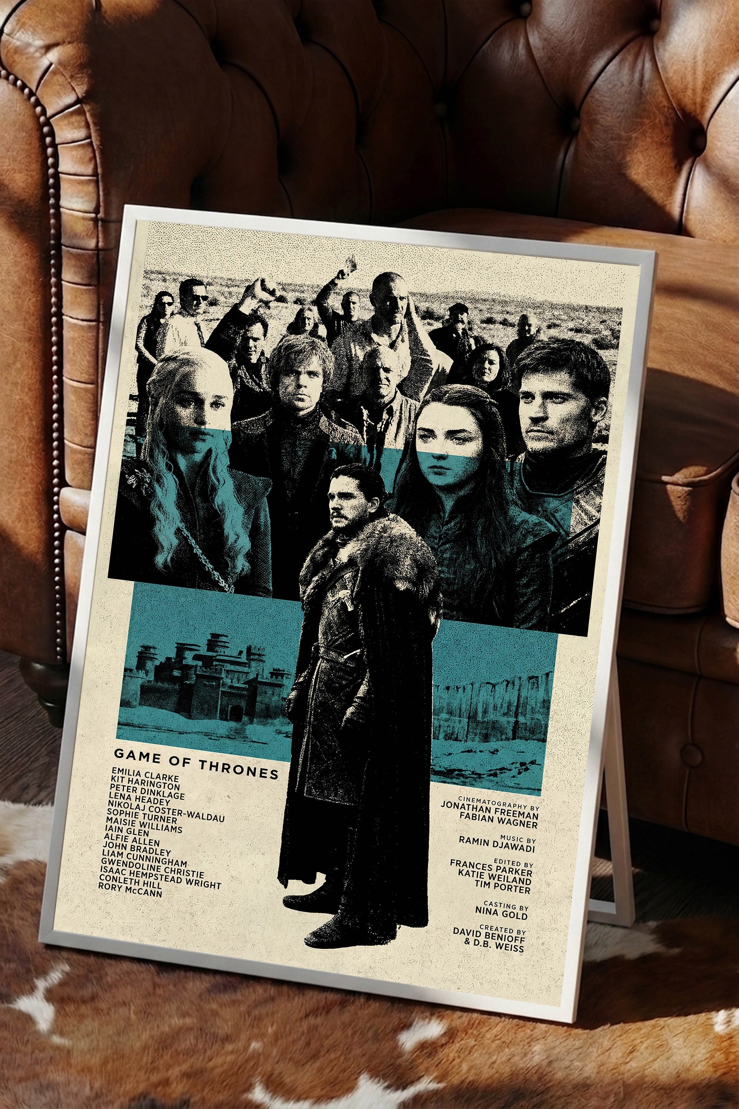Game of Thrones Beyaz Çerçeveli Poster, Sinema ve Dizi Tablo, Film Dizi Afişleri NO:112766