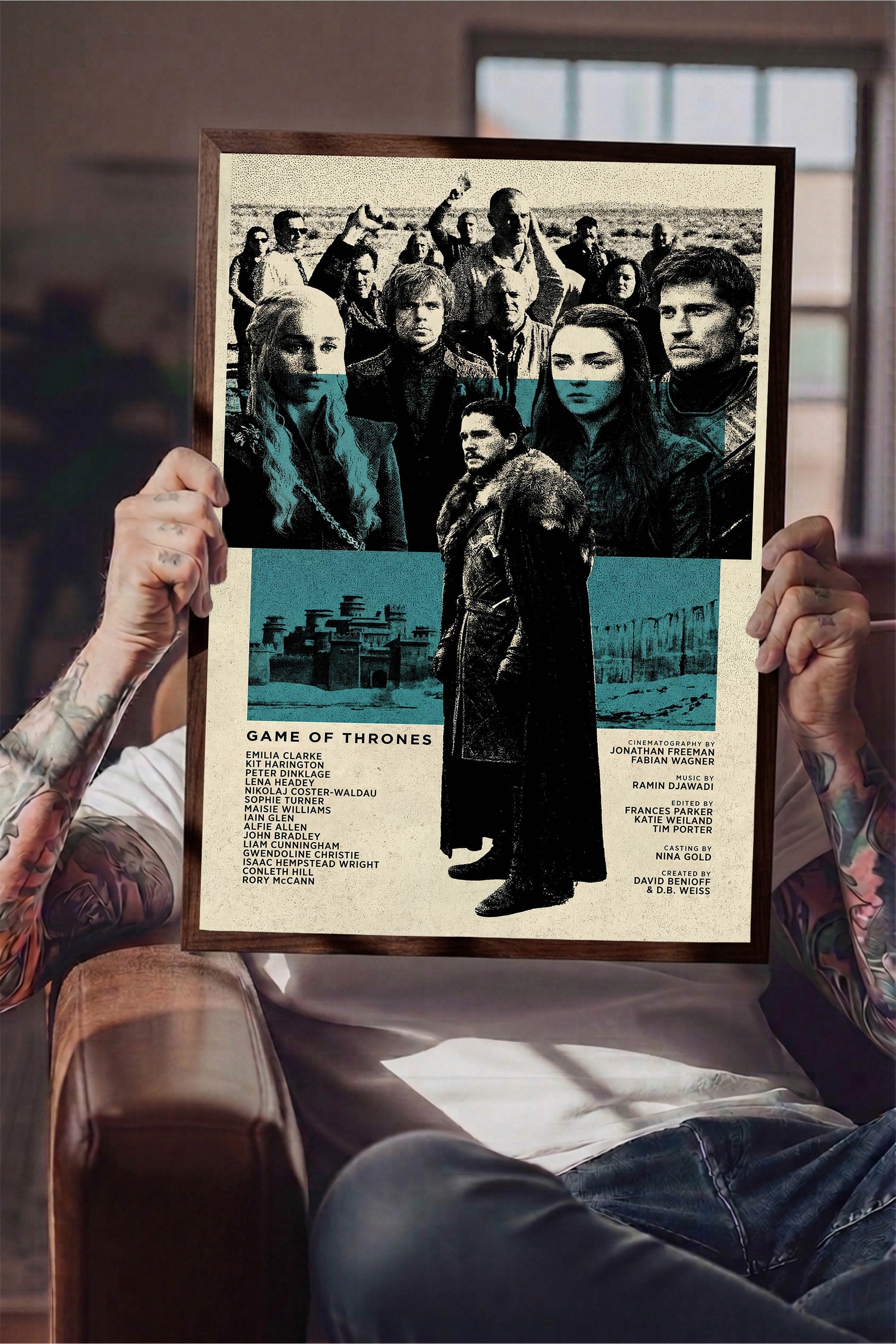 Game of Thrones Kahverengi Çerçeveli Poster, Sinema ve Dizi Tablo, Film Dizi Afişleri NO:112766