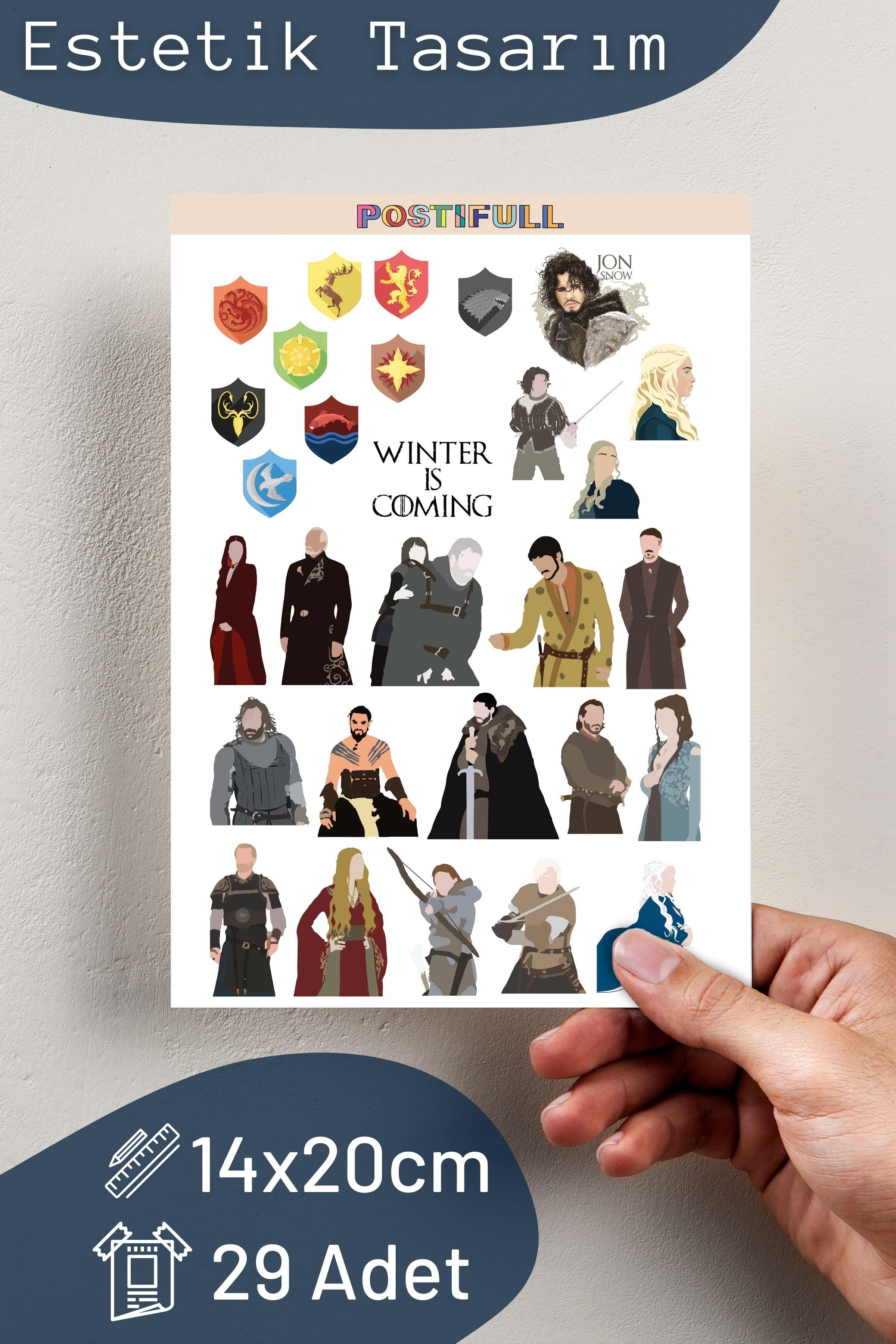 Game Of Thrones Temalı Sticker ve Etiket Seti - Orta Boy - Su Geçirmez, Kalın Yapışkanlı Sticker Set