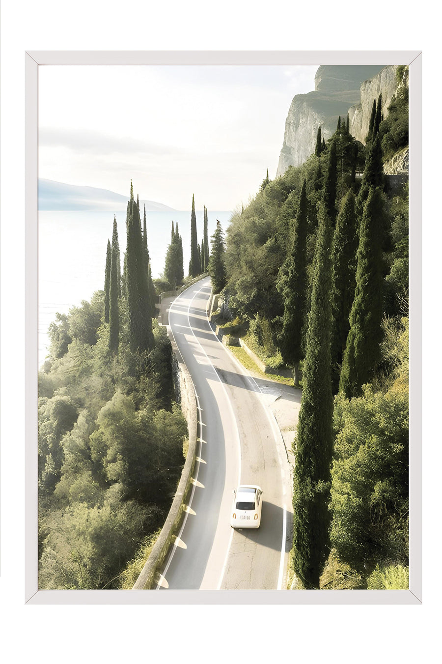 Servi Ağaçlı Sahil Yolu Doğa Comfort Serisi Poster – Beyaz Çerçeveli Tablo