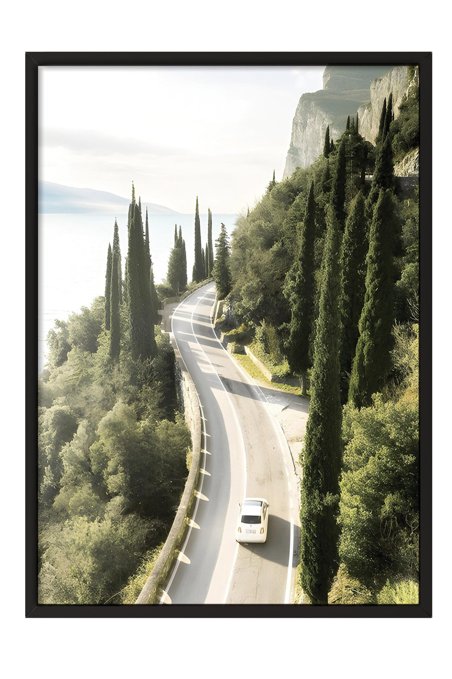 Servi Ağaçlı Sahil Yolu Doğa Comfort Serisi Poster – Siyah Çerçeveli Tablo