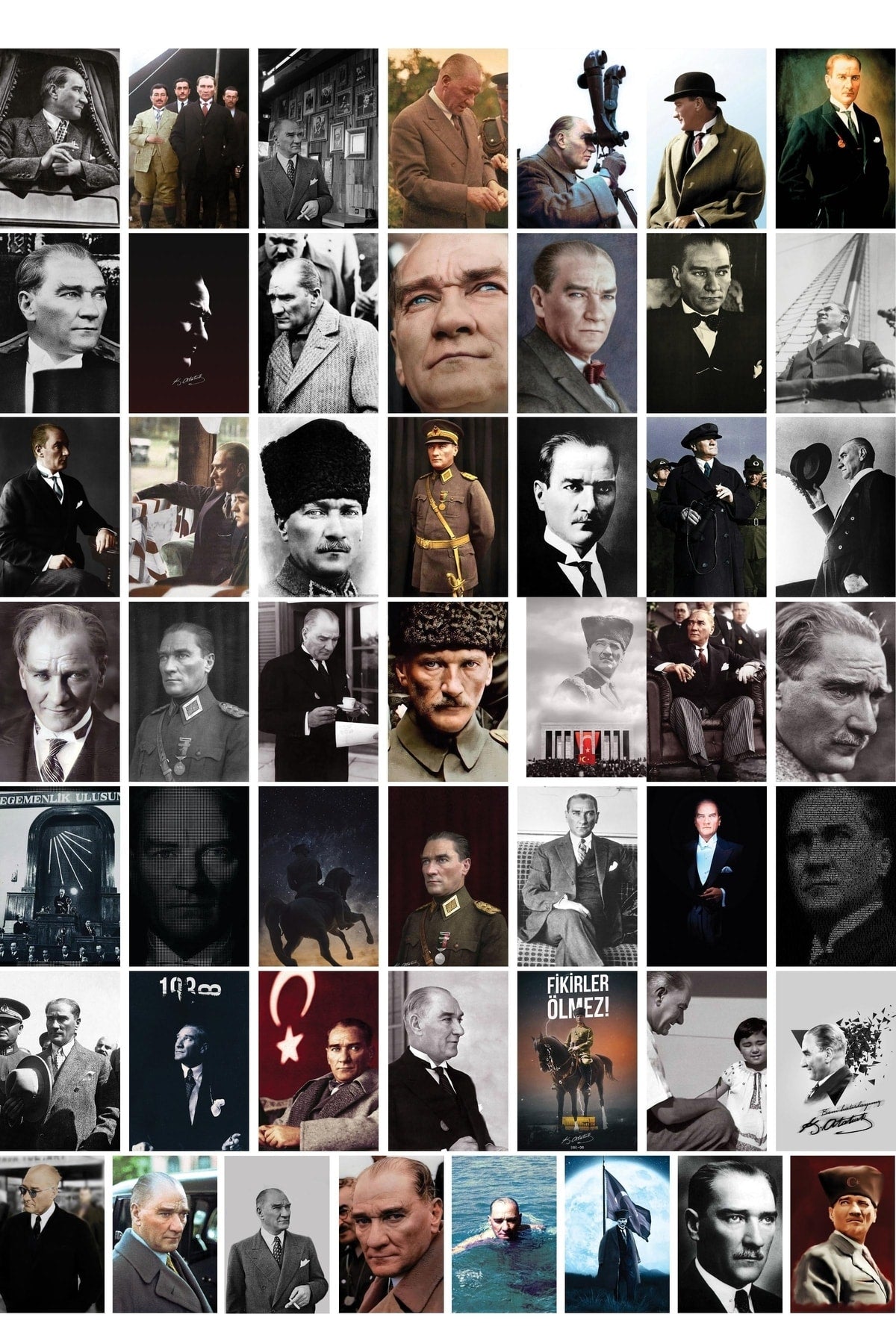 Gazi Mustafa Kemal Atatürk Poster Seti, 50 Adet 10*15 Cm Kolaj Seti,bant Hediyeli Kutulu Set