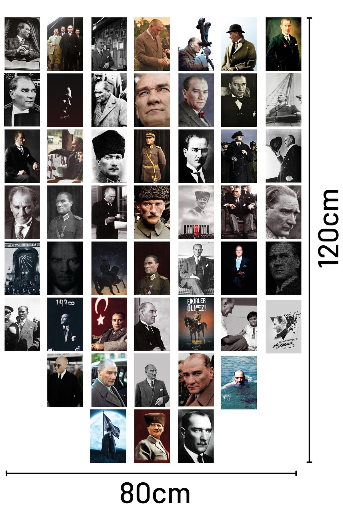 Gazi Mustafa Kemal Atatürk Poster Seti, 50 Adet 10*15 Cm Kolaj Seti,bant Hediyeli Kutulu Set