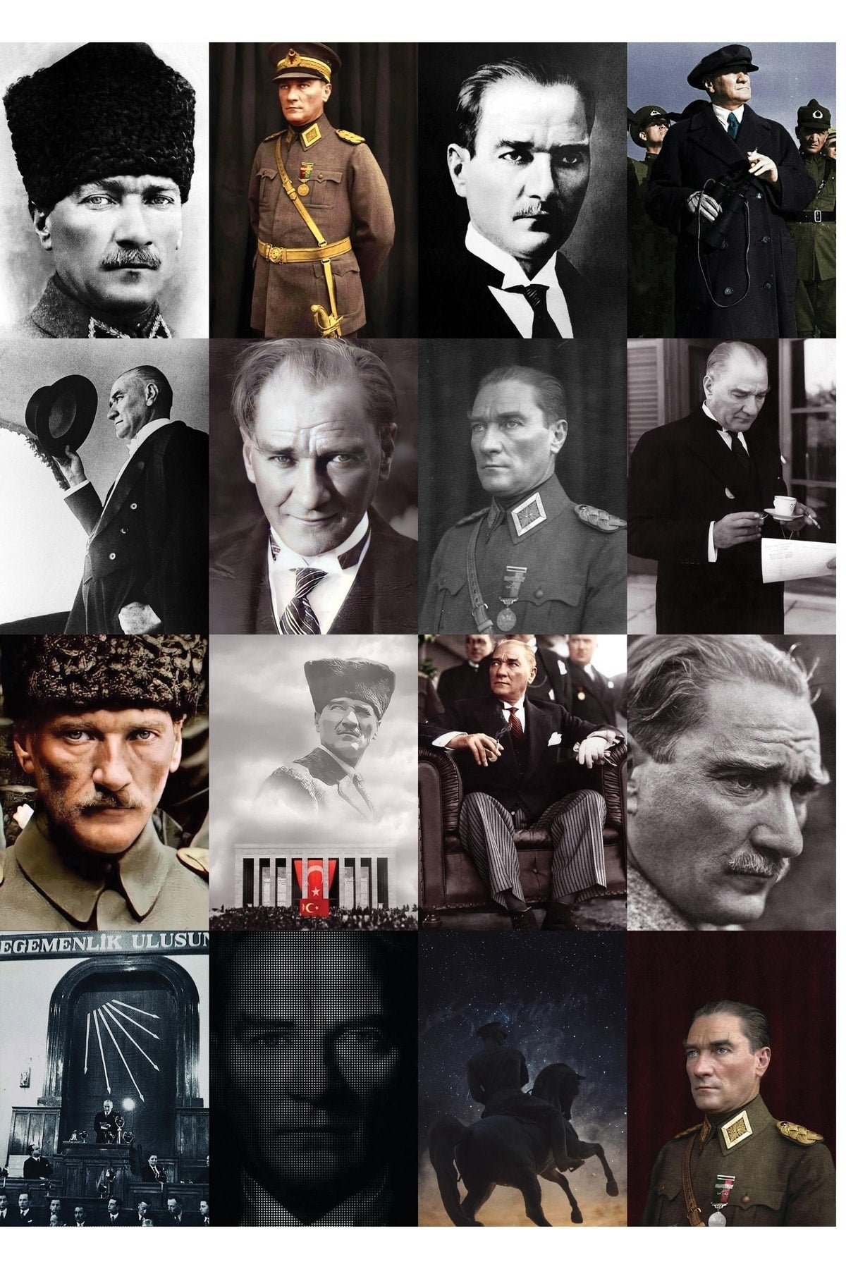 Gazi Mustafa Kemal Atatürk Poster Seti, 50 Adet 10*15 Cm Kolaj Seti,bant Hediyeli Kutulu Set