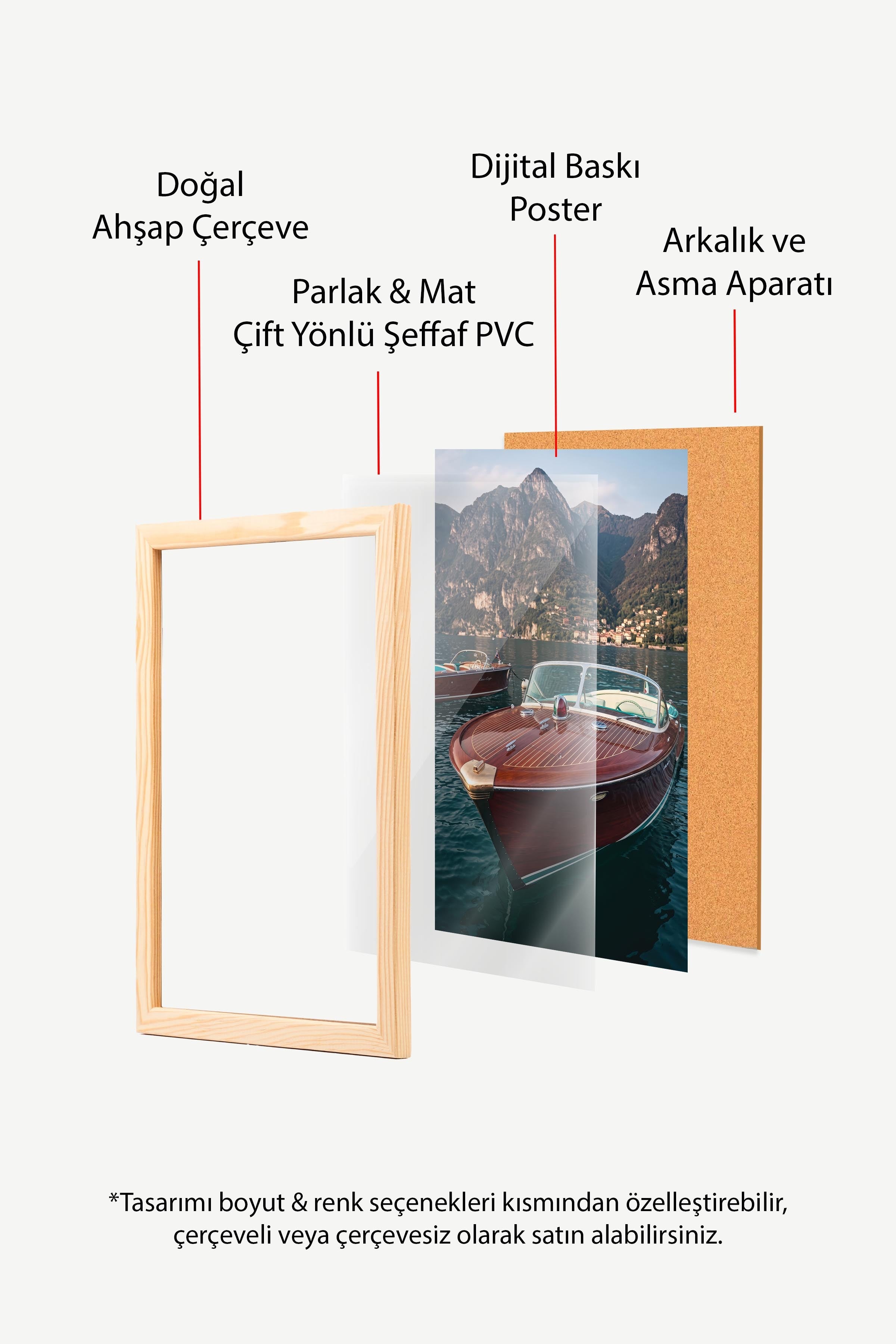 Gemi ve Dağ Manzarası Posteri, Ahşap Çerçeveli Poster, Old Money Serisi, NO:113172