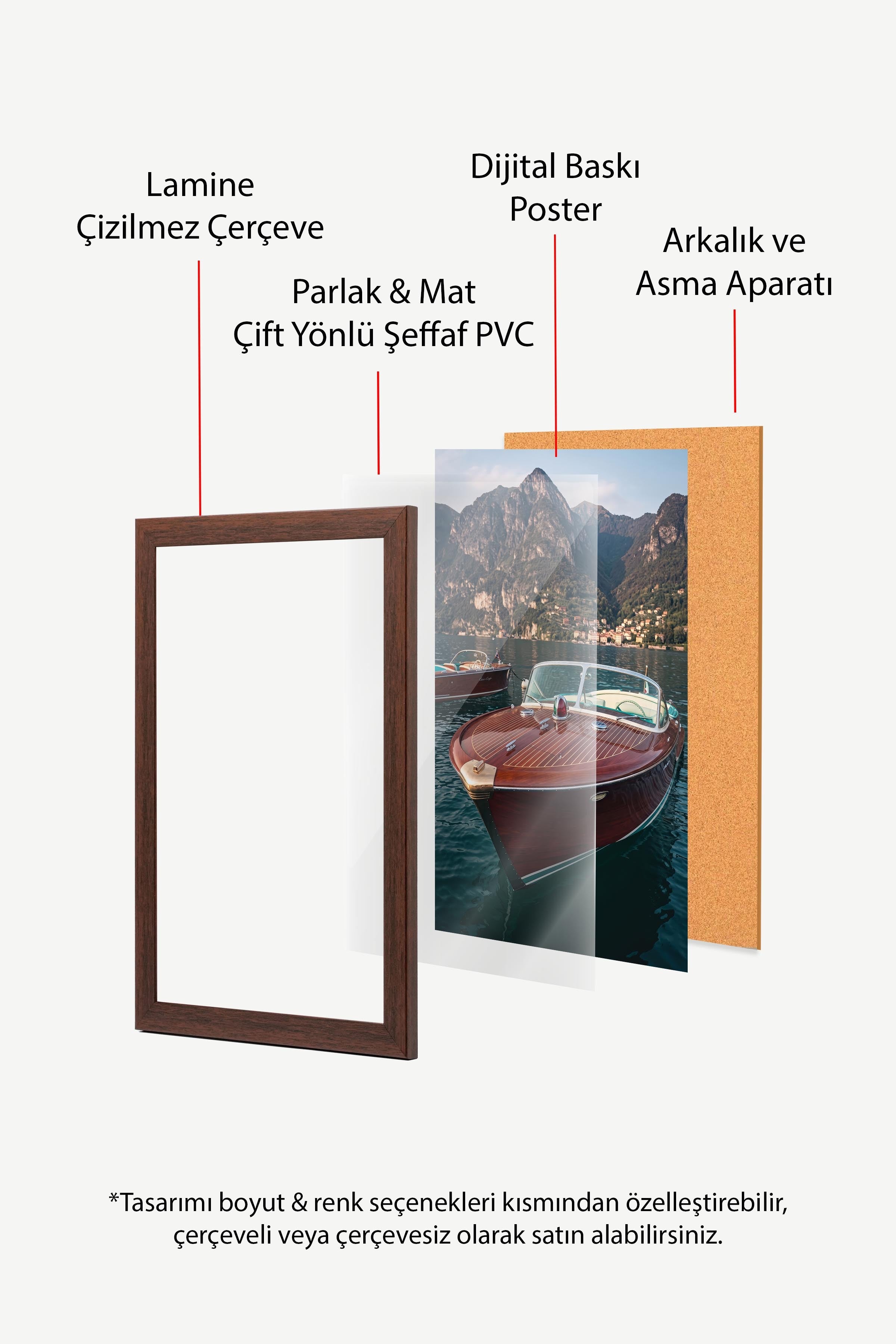 Gemi ve Dağ Manzarası Posteri, Kahverengi Çerçeveli Poster, Old Money Serisi, NO:113172