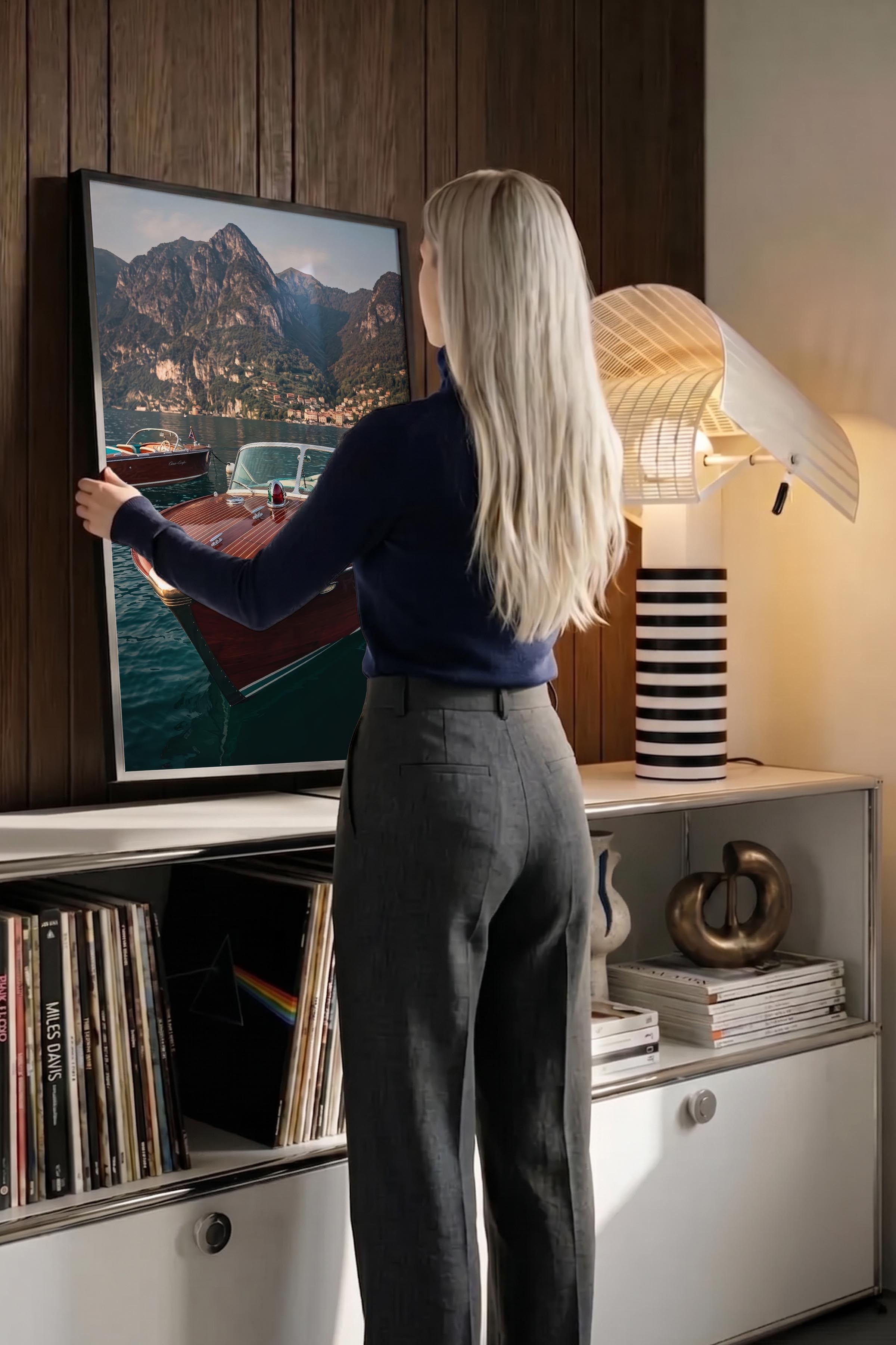 Gemi ve Dağ Manzarası Posteri, Siyah Çerçeveli Poster, Old Money Serisi, NO:113172
