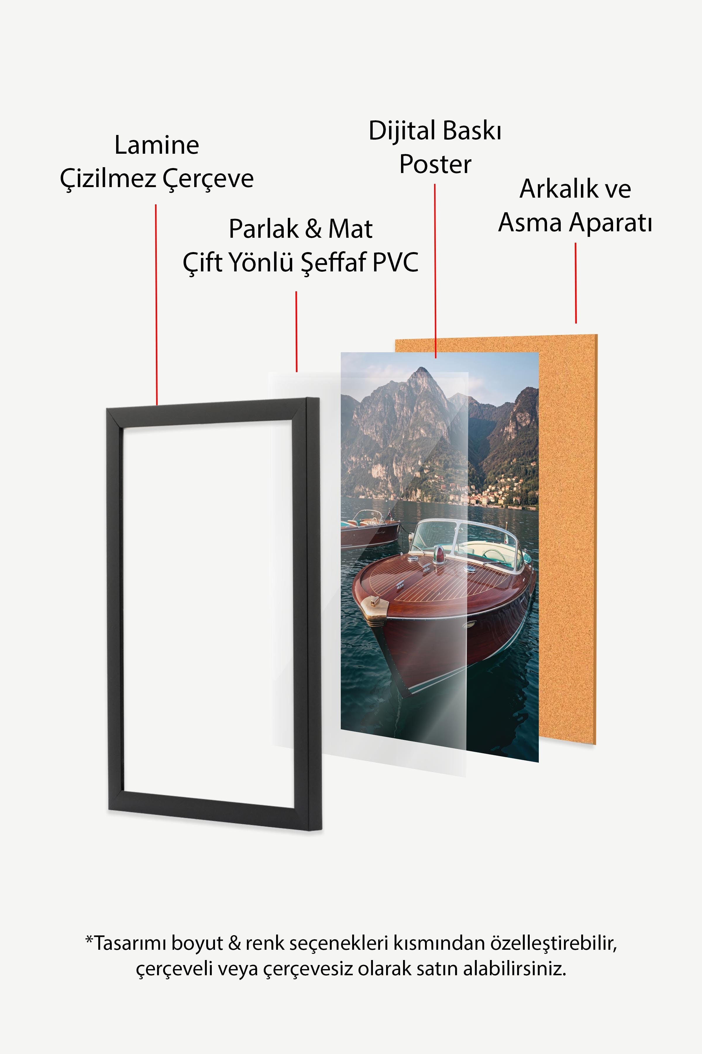 Gemi ve Dağ Manzarası Posteri, Siyah Çerçeveli Poster, Old Money Serisi, NO:113172