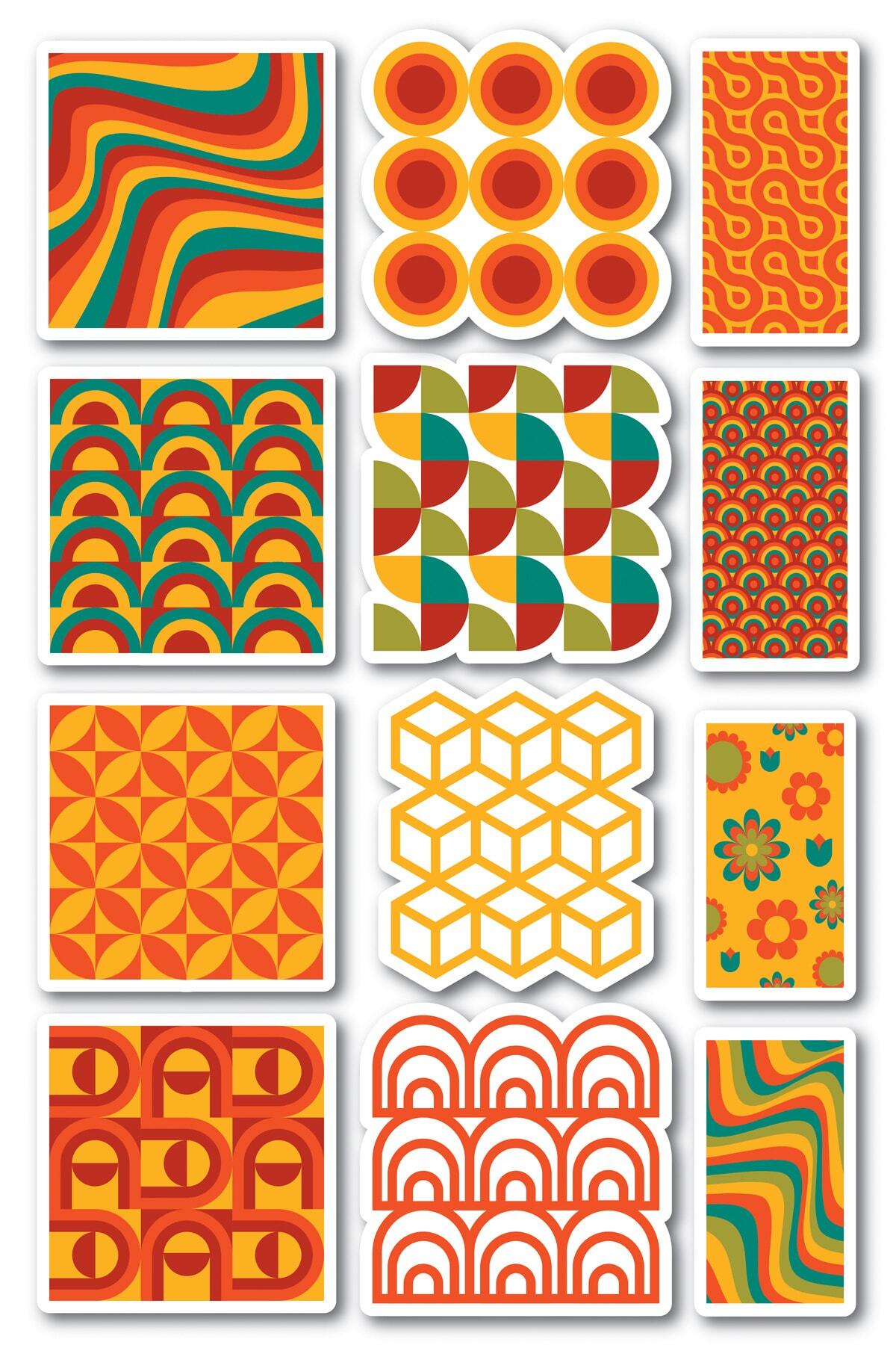 Geometrik Temalı Sticker Seti - 11 Adet Etiket Seti- Telefon, Tablet, Defter Laptop Uyumlu Etiket