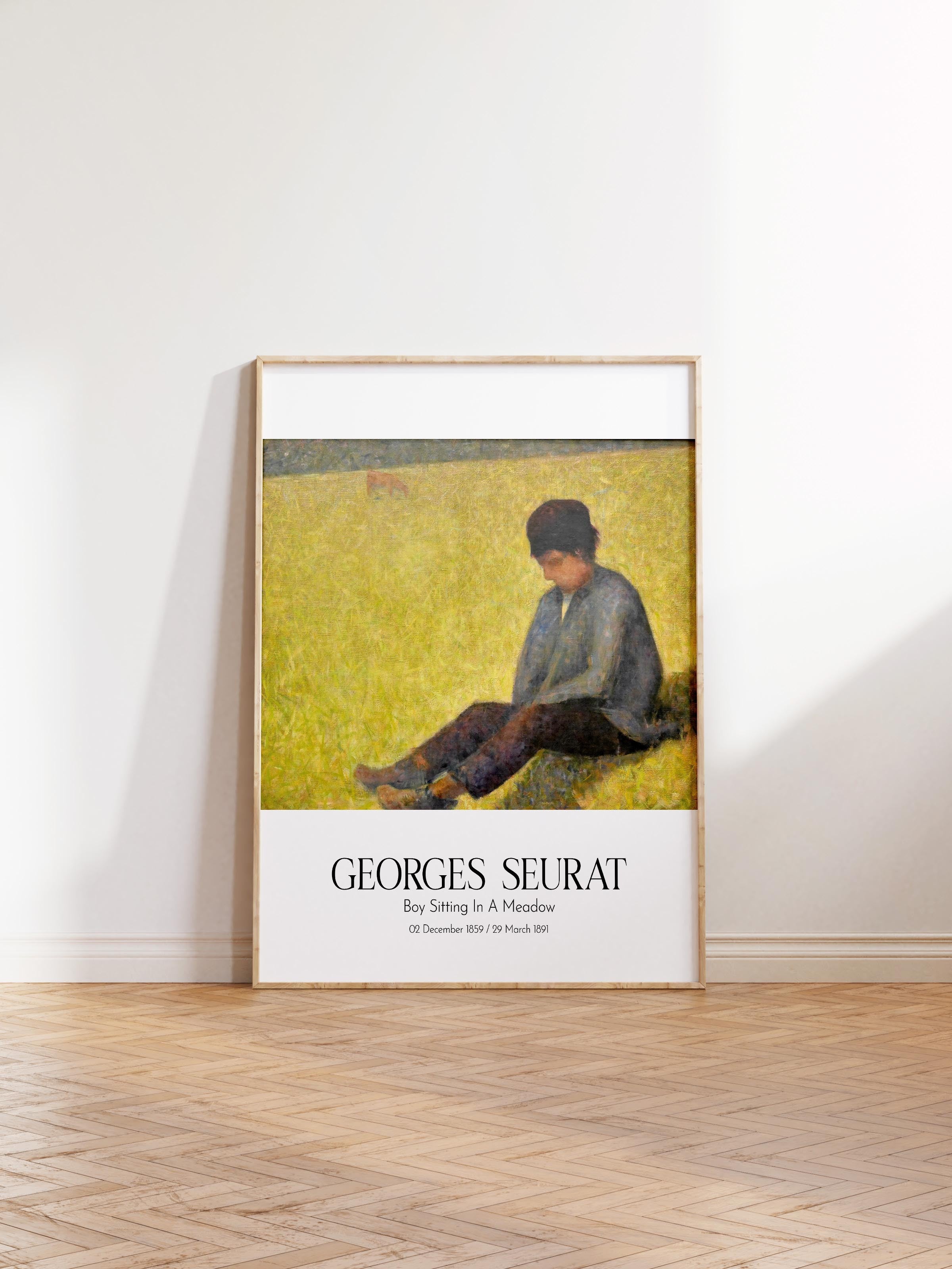 Georges Seurat - Boy Sitting In A Meadow, Ahşap Çerçeveli Tablo, Sanat Serisi NO:111903