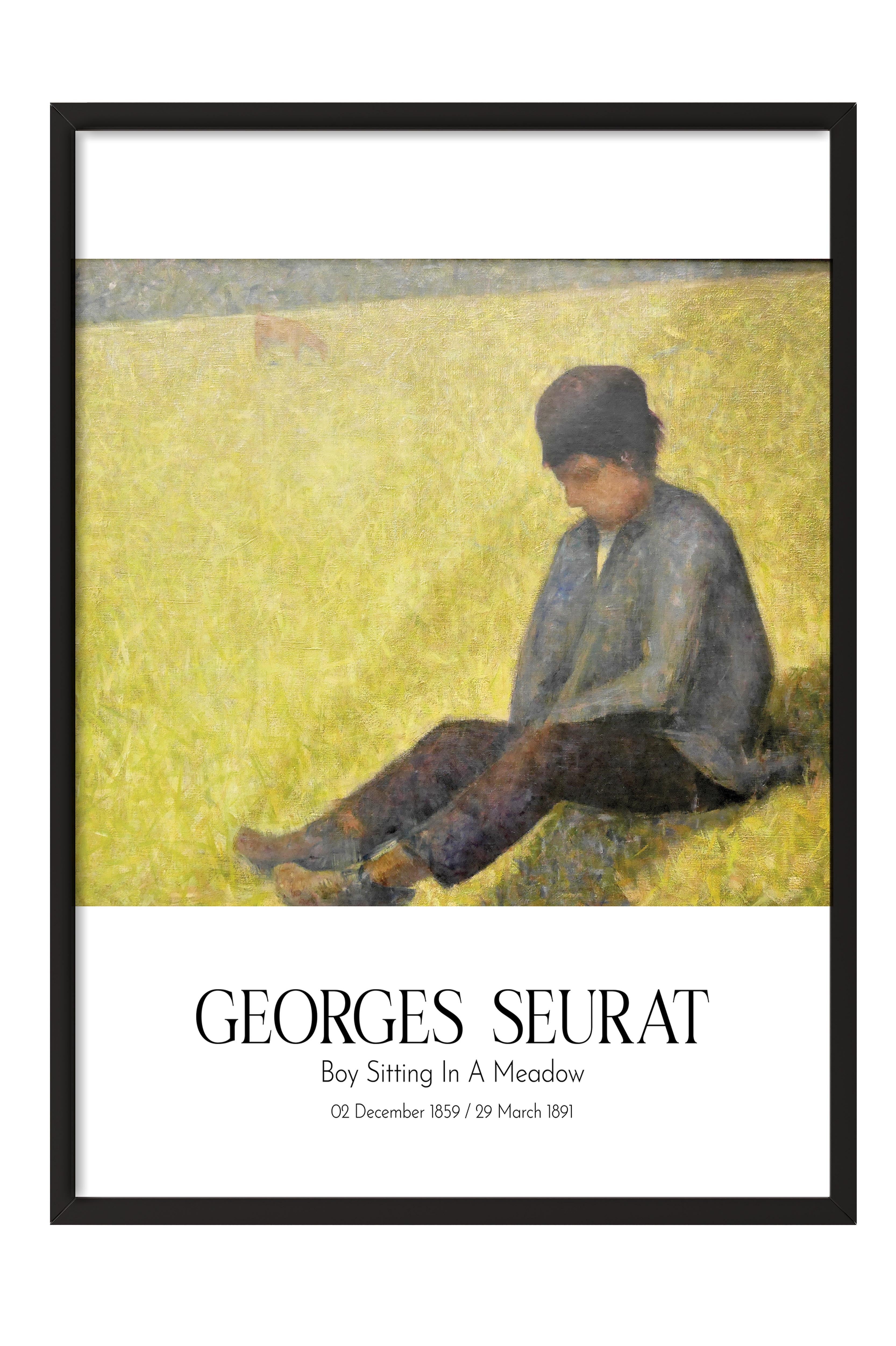 Georges Seurat - Boy Sitting In A Meadow, Siyah Çerçeveli Tablo, Sanat Serisi NO:111903