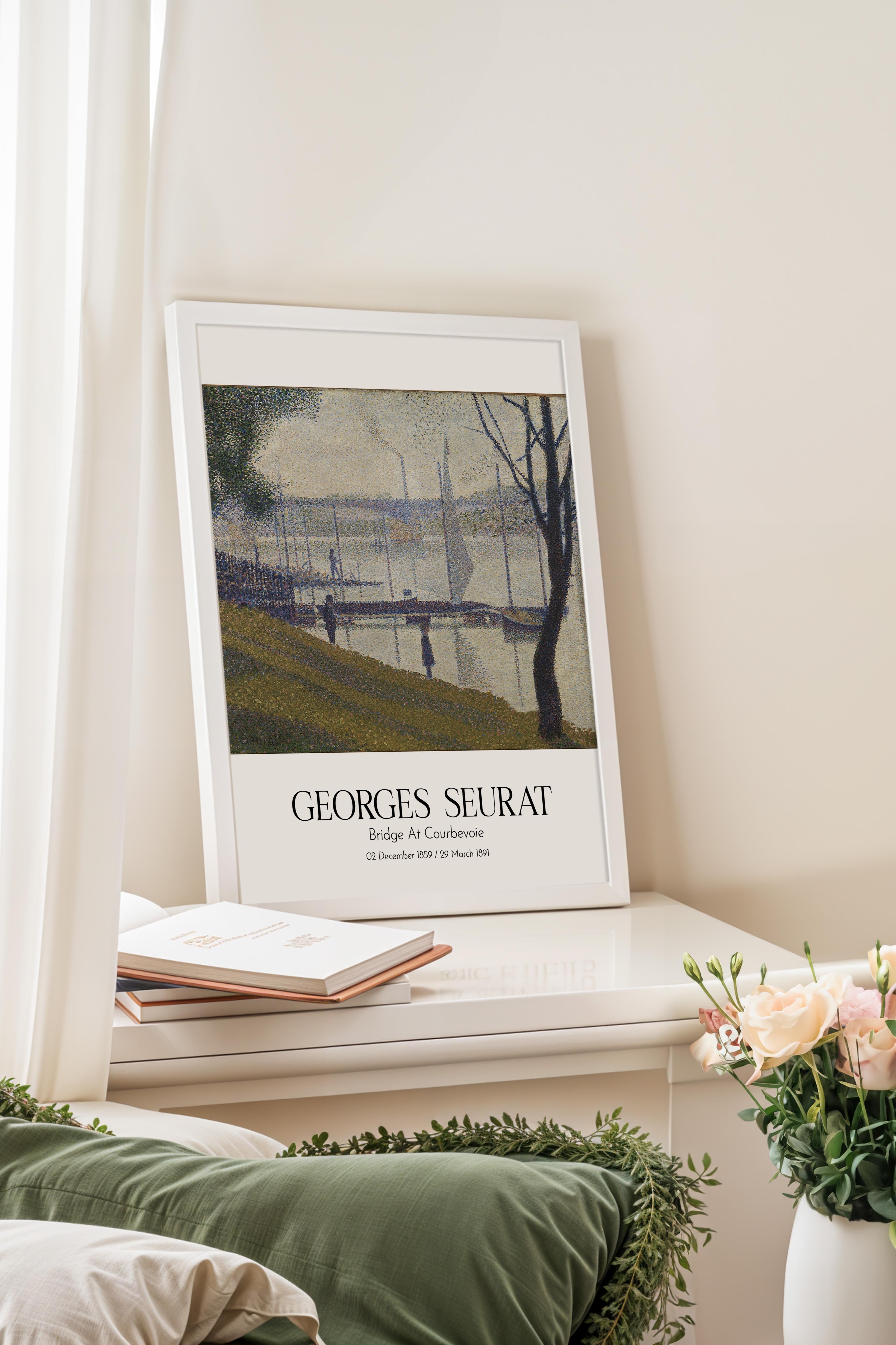 Georges Seurat - Bridge At Courbevoie, Beyaz Çerçeveli Tablo, Sanat Serisi NO:111904