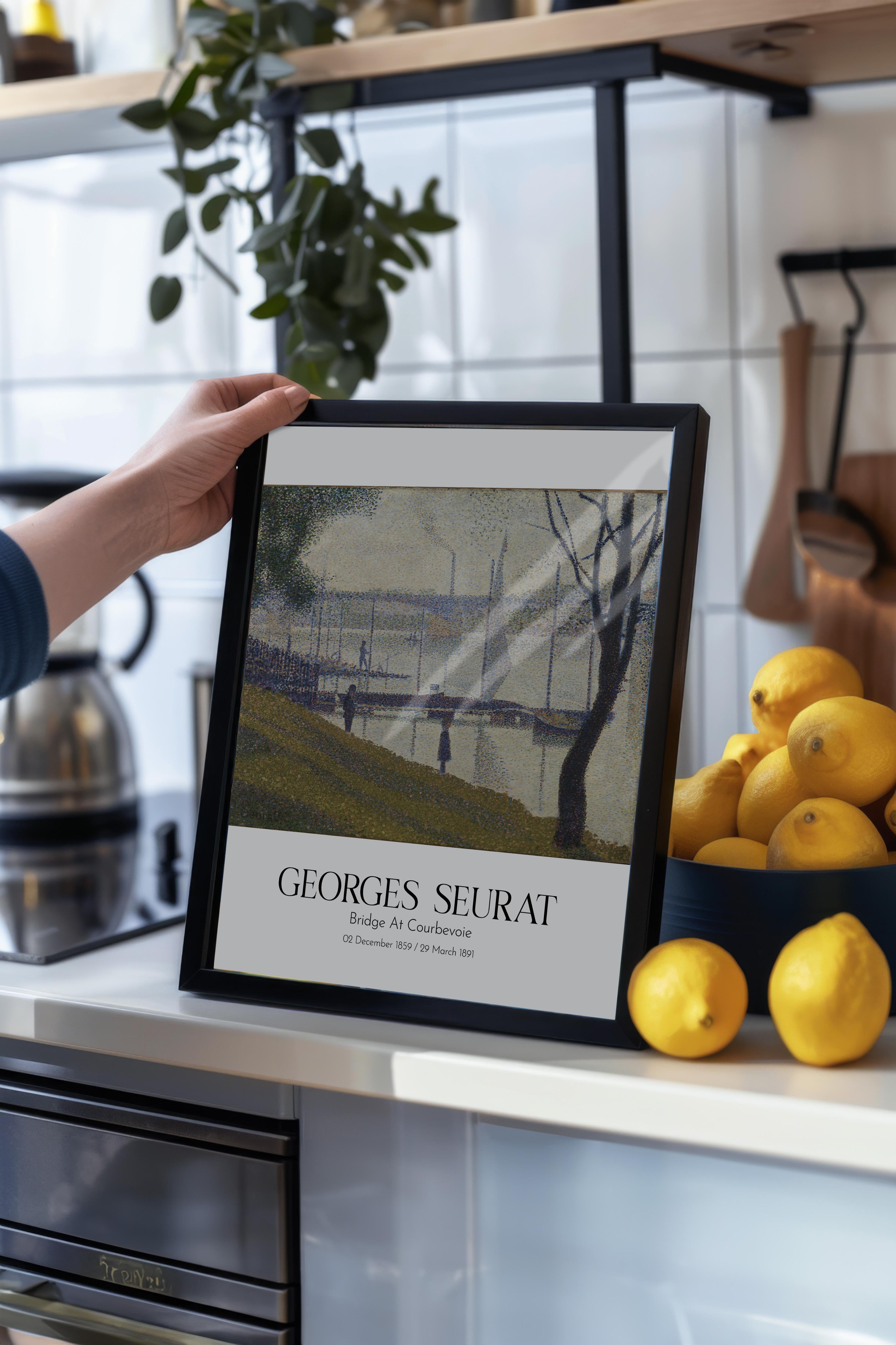 Georges Seurat - Bridge At Courbevoie, Siyah Çerçeveli Tablo, Sanat Serisi NO:111904