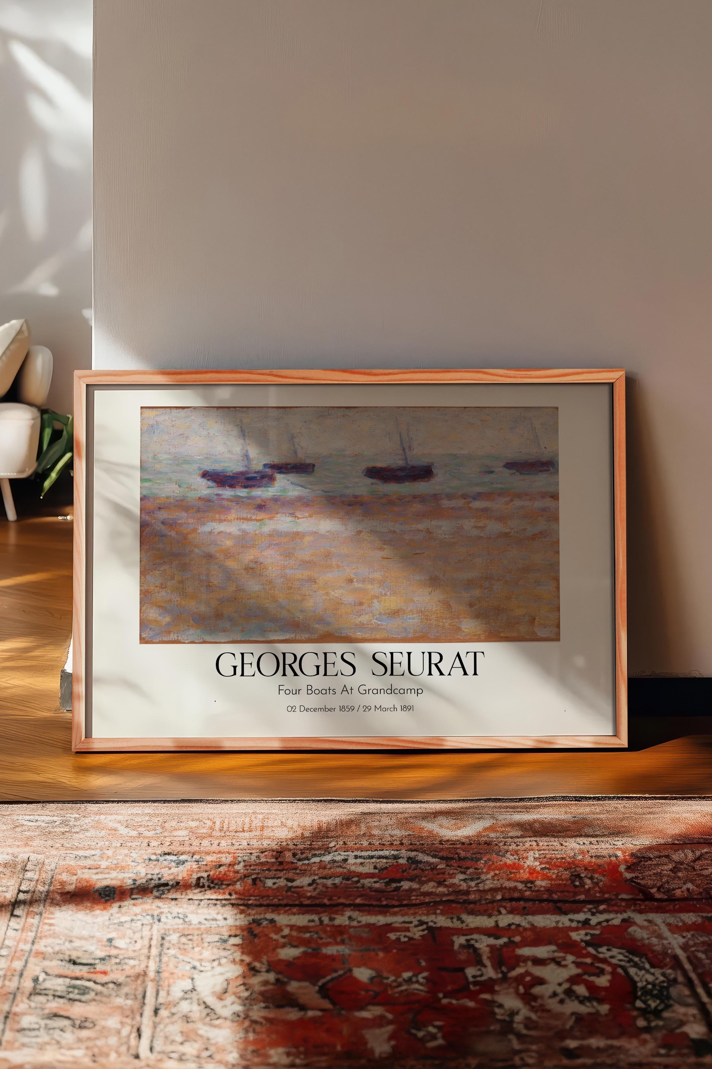 Georges Seurat - Four Boats At Grandcamp, Ahşap Çerçeveli Tablo, Sanat Serisi NO:111930