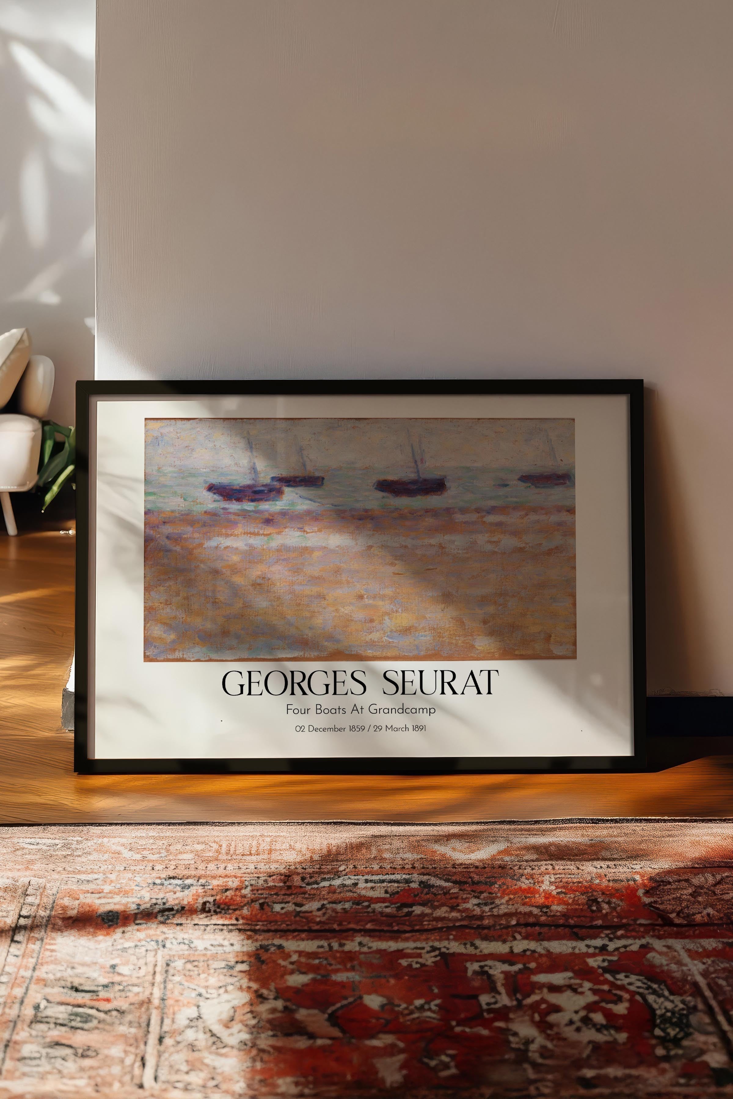 Georges Seurat - Four Boats At Grandcamp, Siyah Çerçeveli Tablo, Sanat Serisi NO:111930