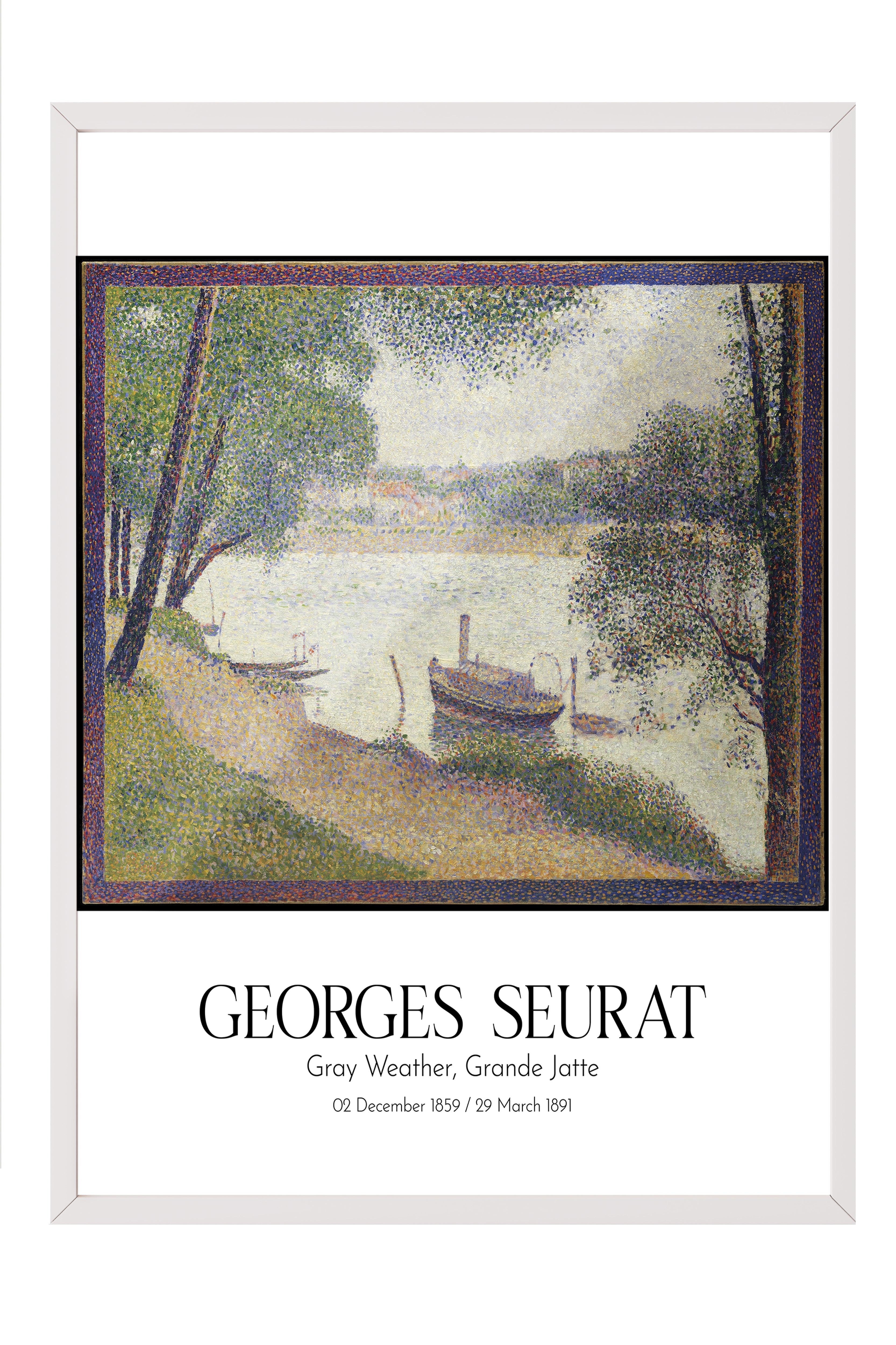 Georges Seurat - Gray Weather, Grande Jatte, Beyaz Çerçeveli Tablo, Sanat Serisi NO:111907