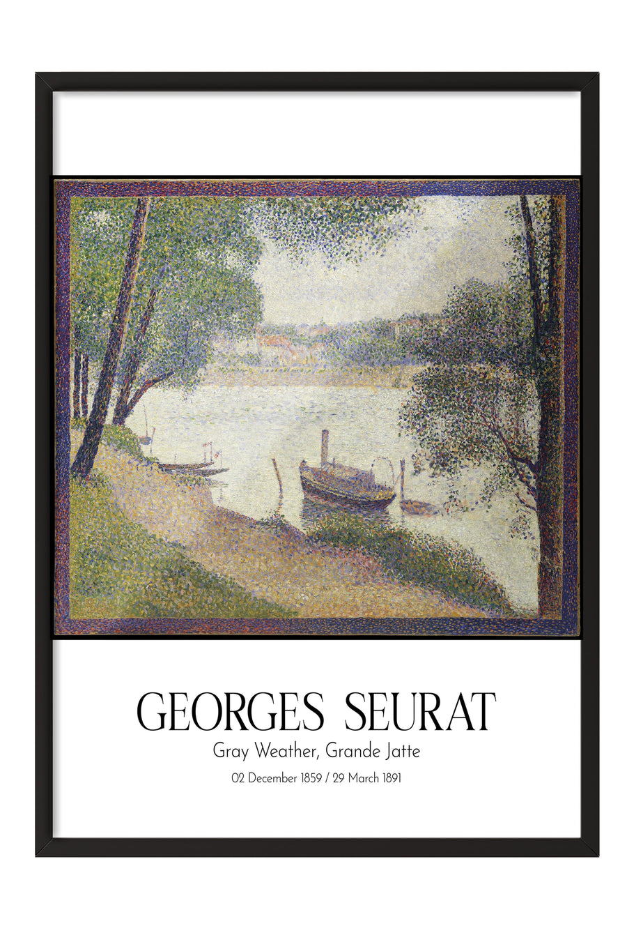 Georges Seurat - Gray Weather, Grande Jatte, Siyah Çerçeveli Tablo, Sanat Serisi NO:111907