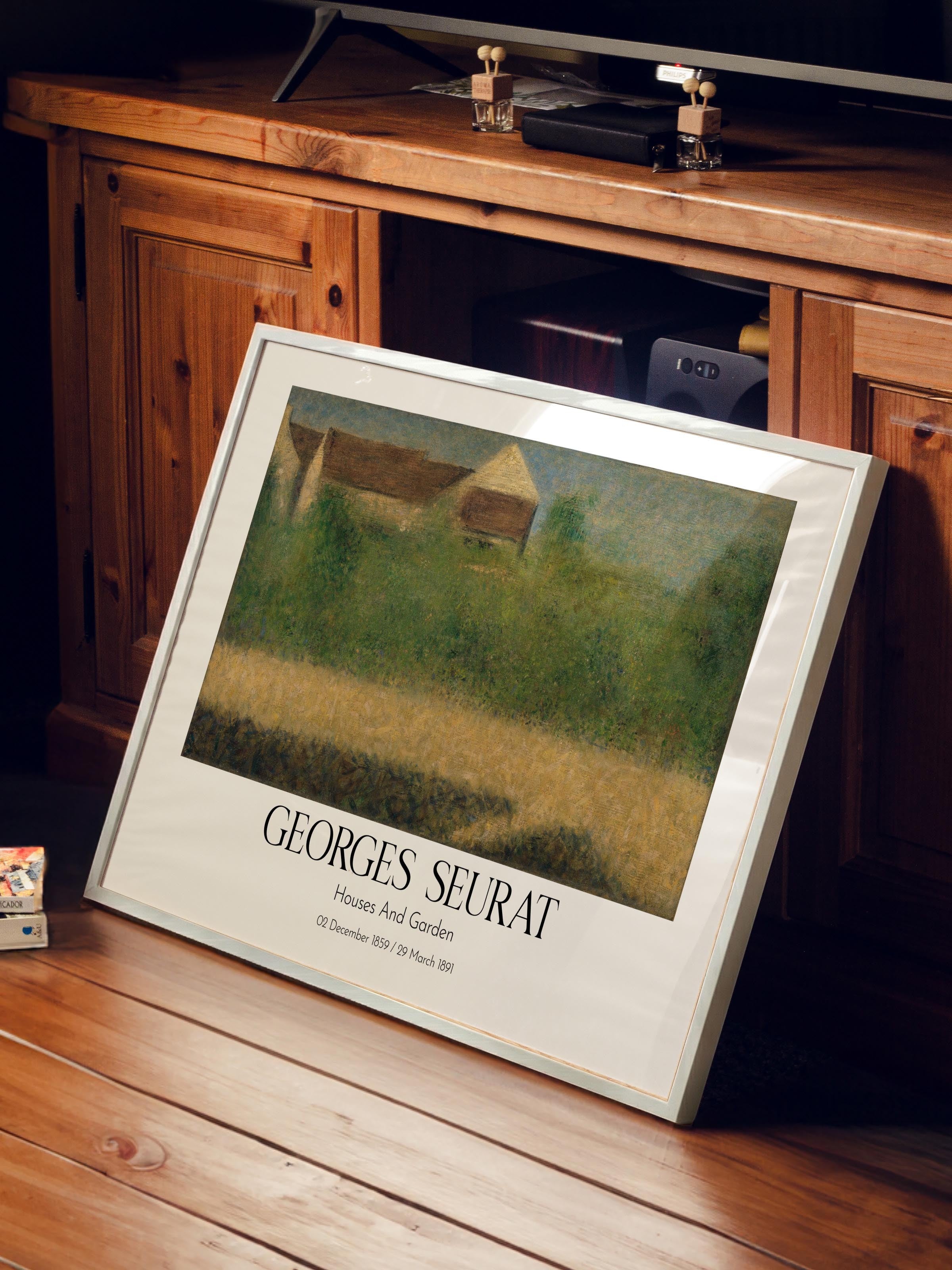Georges Seurat - Houses And Garden, Beyaz Çerçeveli Tablo, Sanat Serisi NO:111931