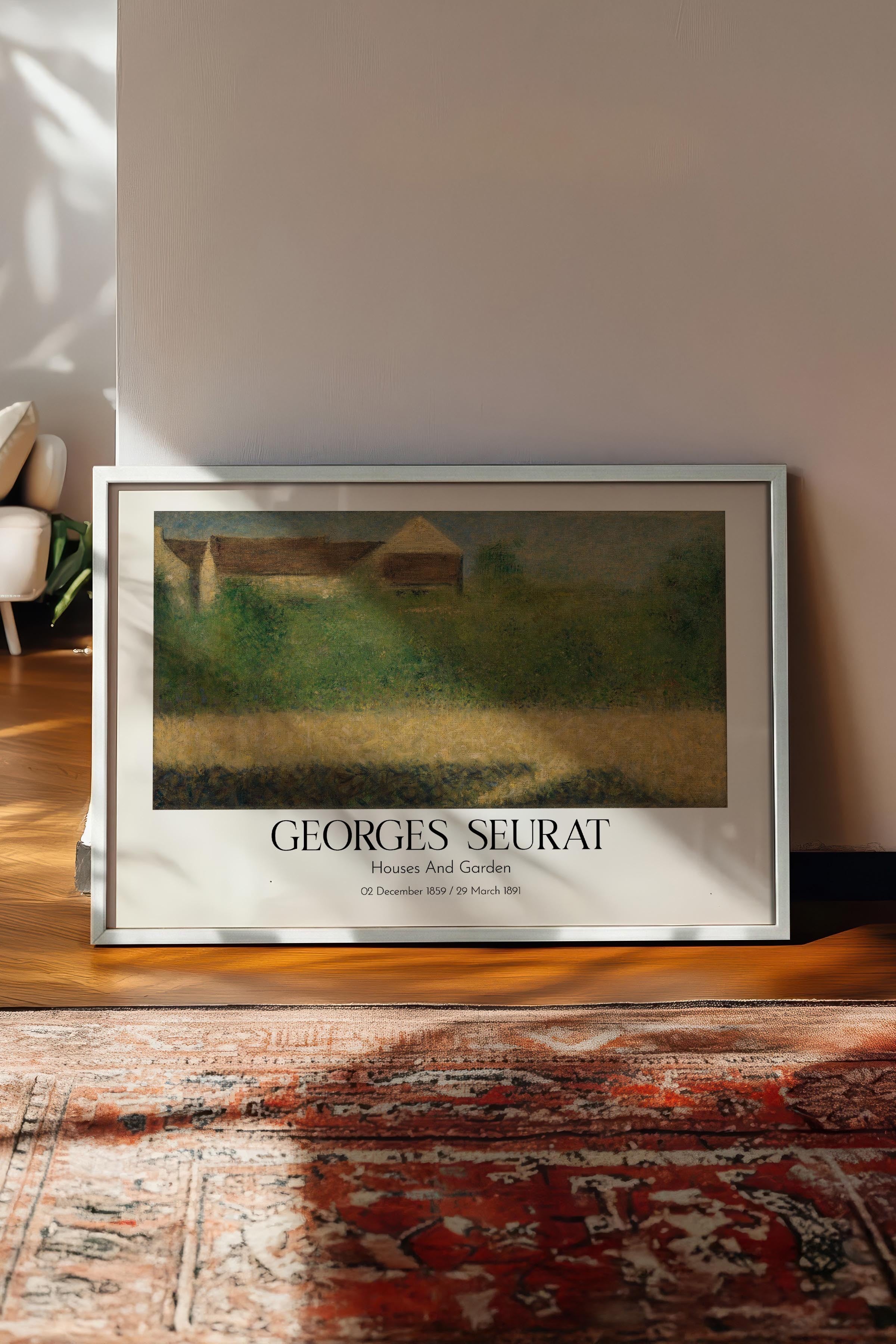 Georges Seurat - Houses And Garden, Beyaz Çerçeveli Tablo, Sanat Serisi NO:111931