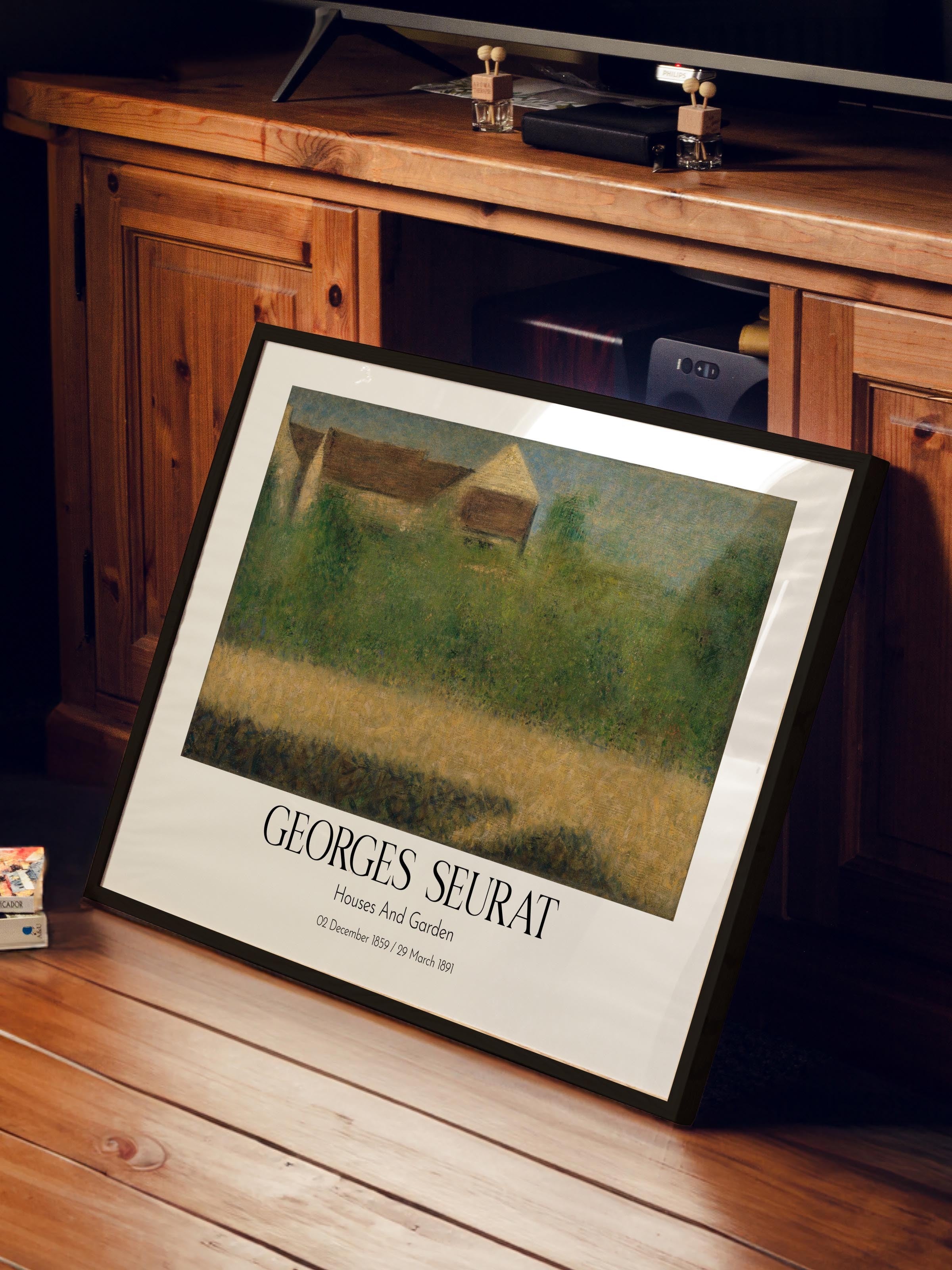 Georges Seurat - Houses And Garden, Siyah Çerçeveli Tablo, Sanat Serisi NO:111931